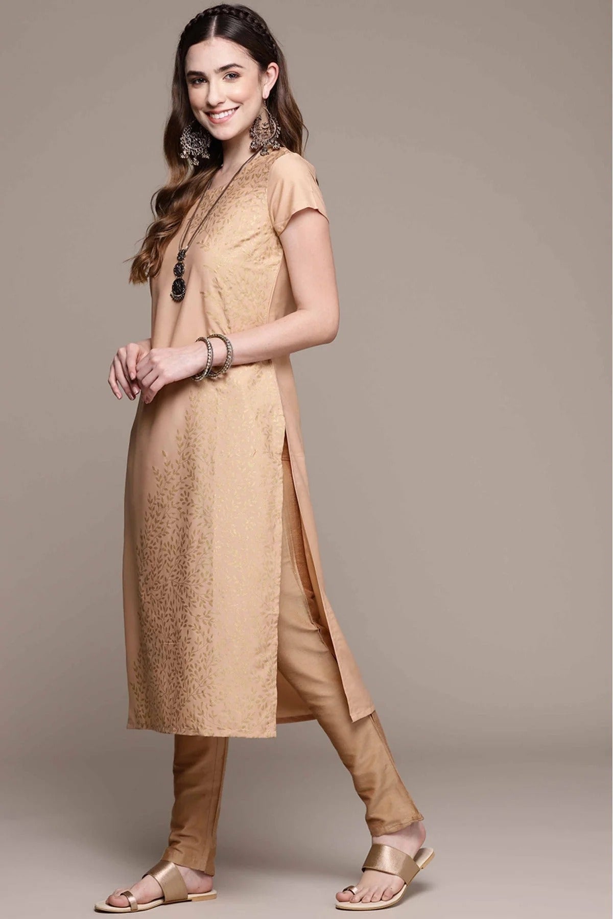Peach Colour Crepe Foil Print Kurti KR1060234 B
