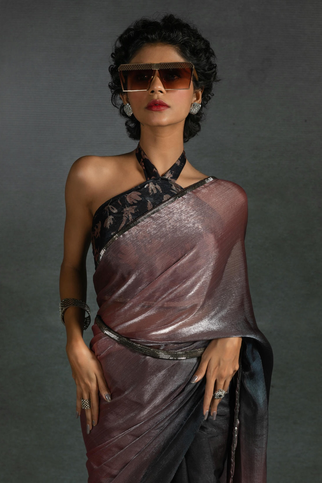 Peach Colour Fendi Satin Silk Ready To Wear Saree