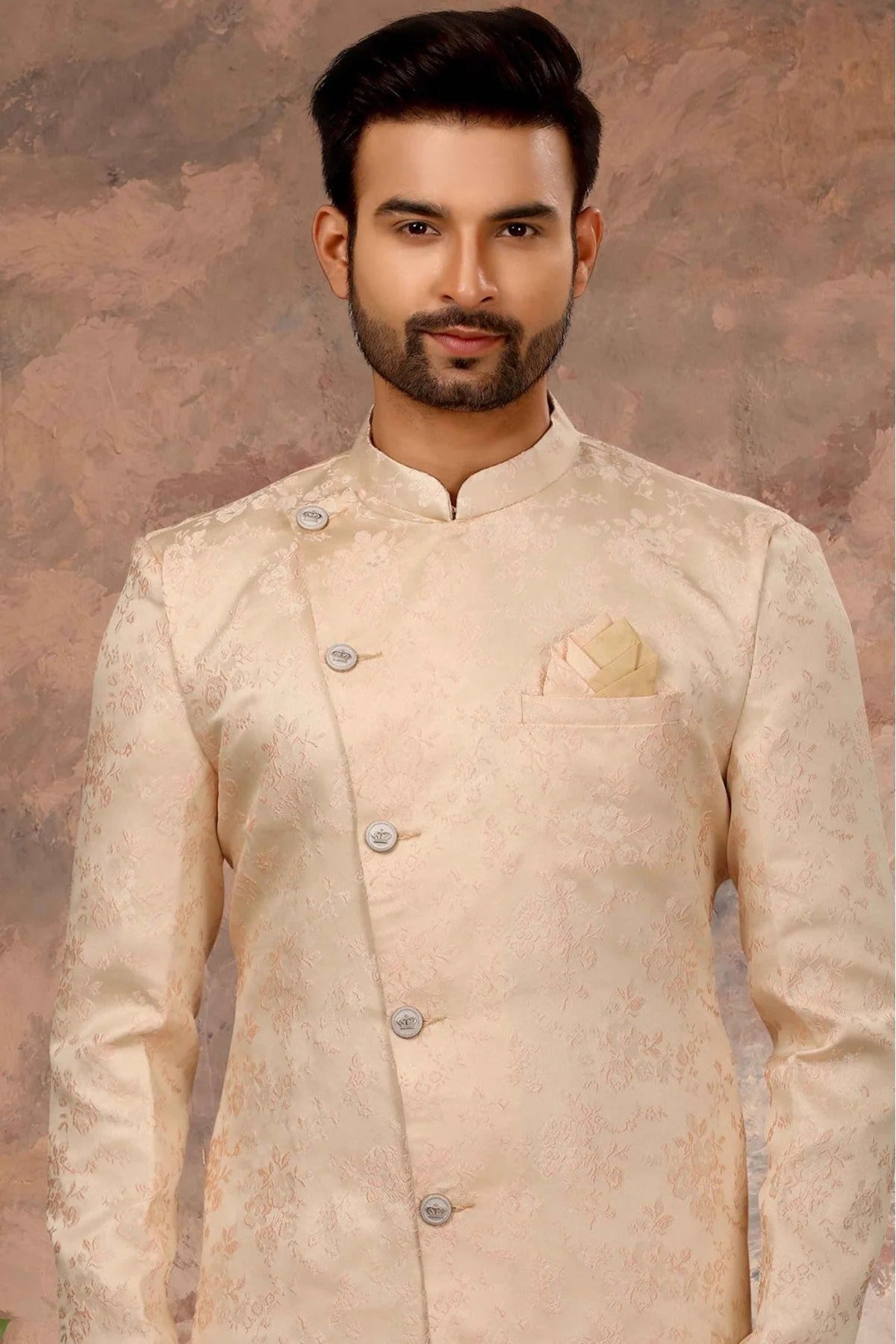 Peach Colour Jacquard Woven Sherwani SH1040312 A