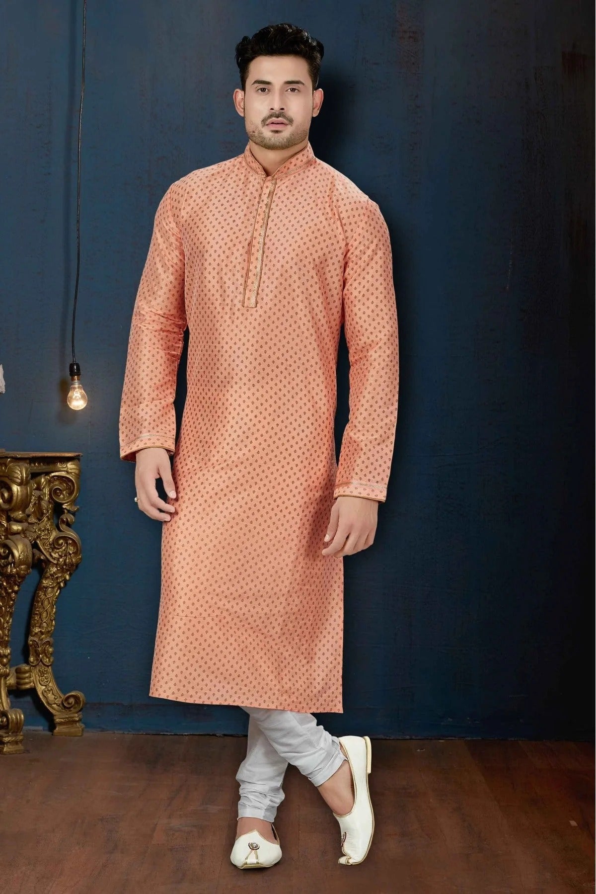 Peach Colour Kurta Pajama In Dupioni Fabric KP1040066