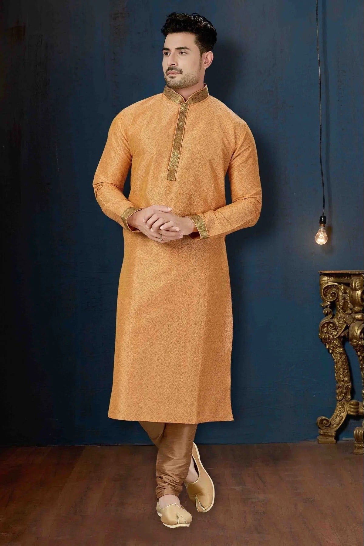 Peach Colour Kurta Pajama In Dupioni Fabric KP1040074