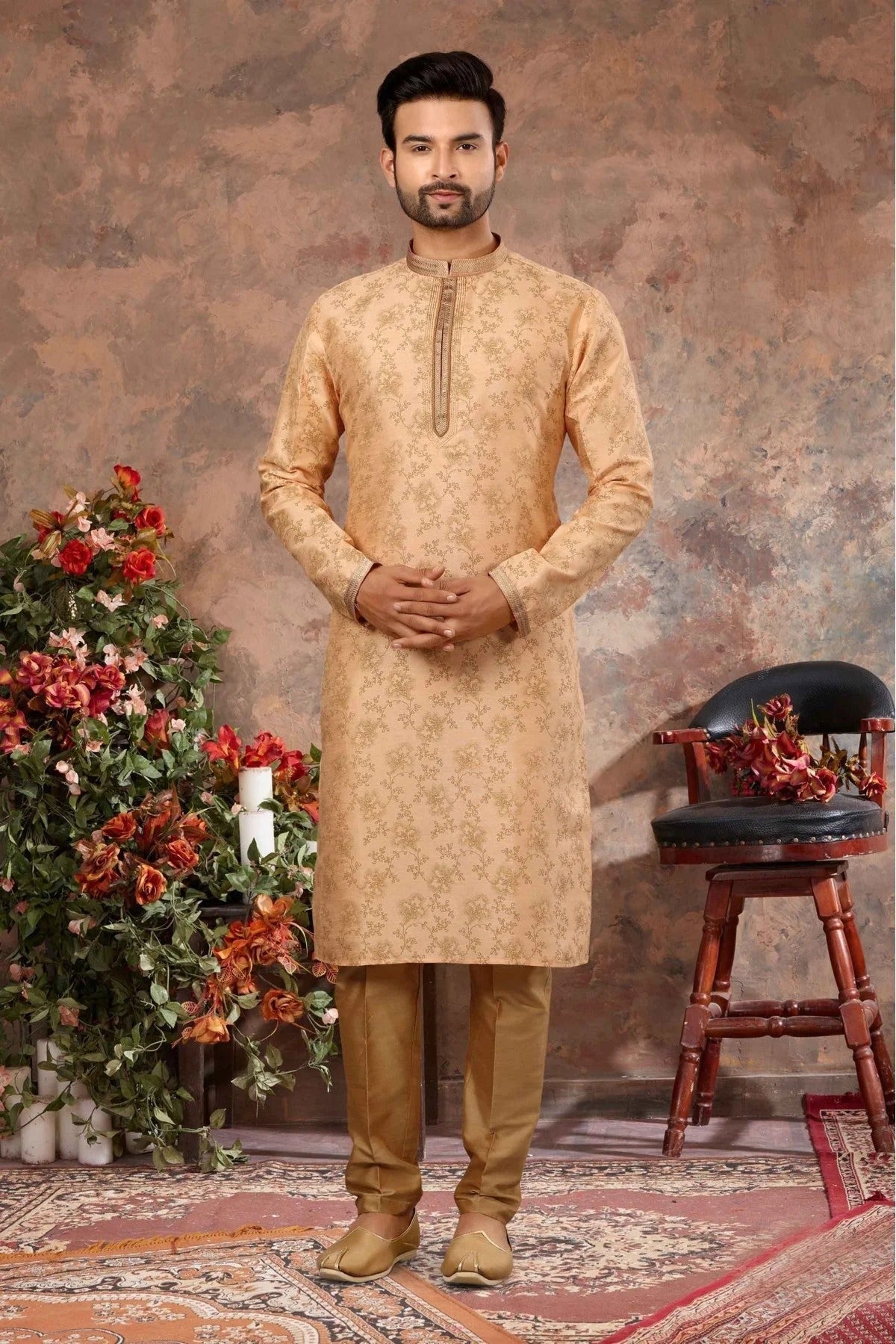Peach Colour Kurta Pajama In Silk Fabric KP1040137