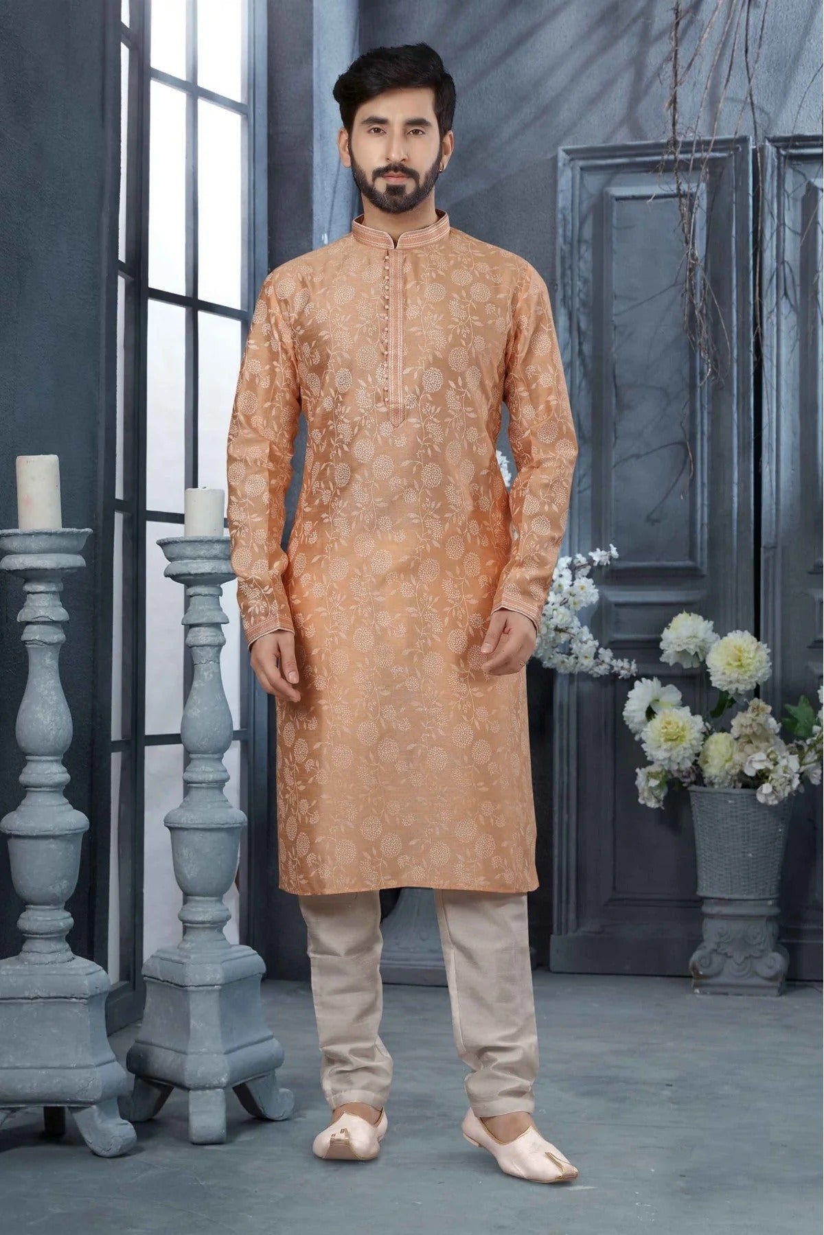 Peach Colour Kurta Pajama In Silk Fabric KP1040164