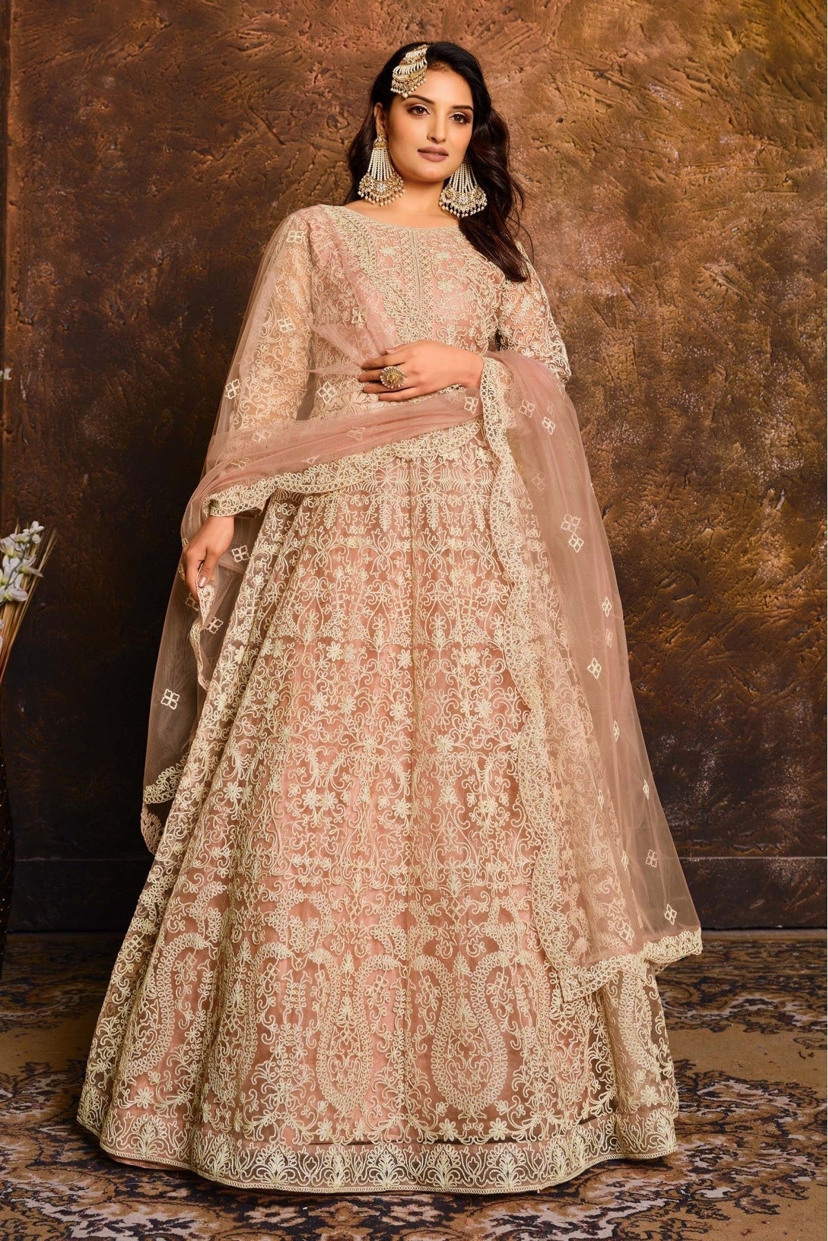Peach Colour Net Anarkali Suit SM1050042