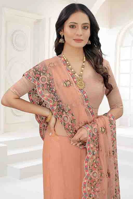 Peach Colour Net Designer Saree SD1090545 A
