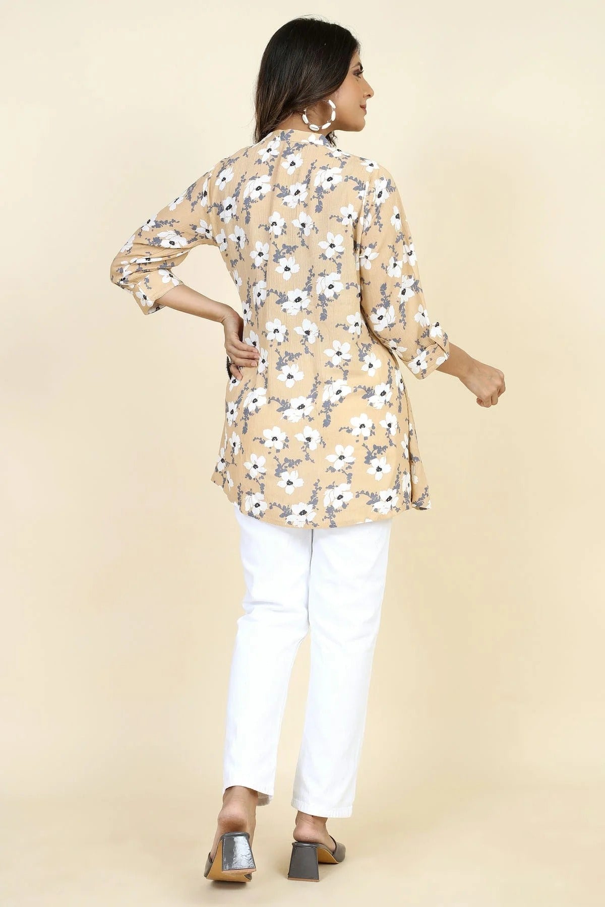 Peach Colour Rayon Printed Work Readymade Top TP1110748 A