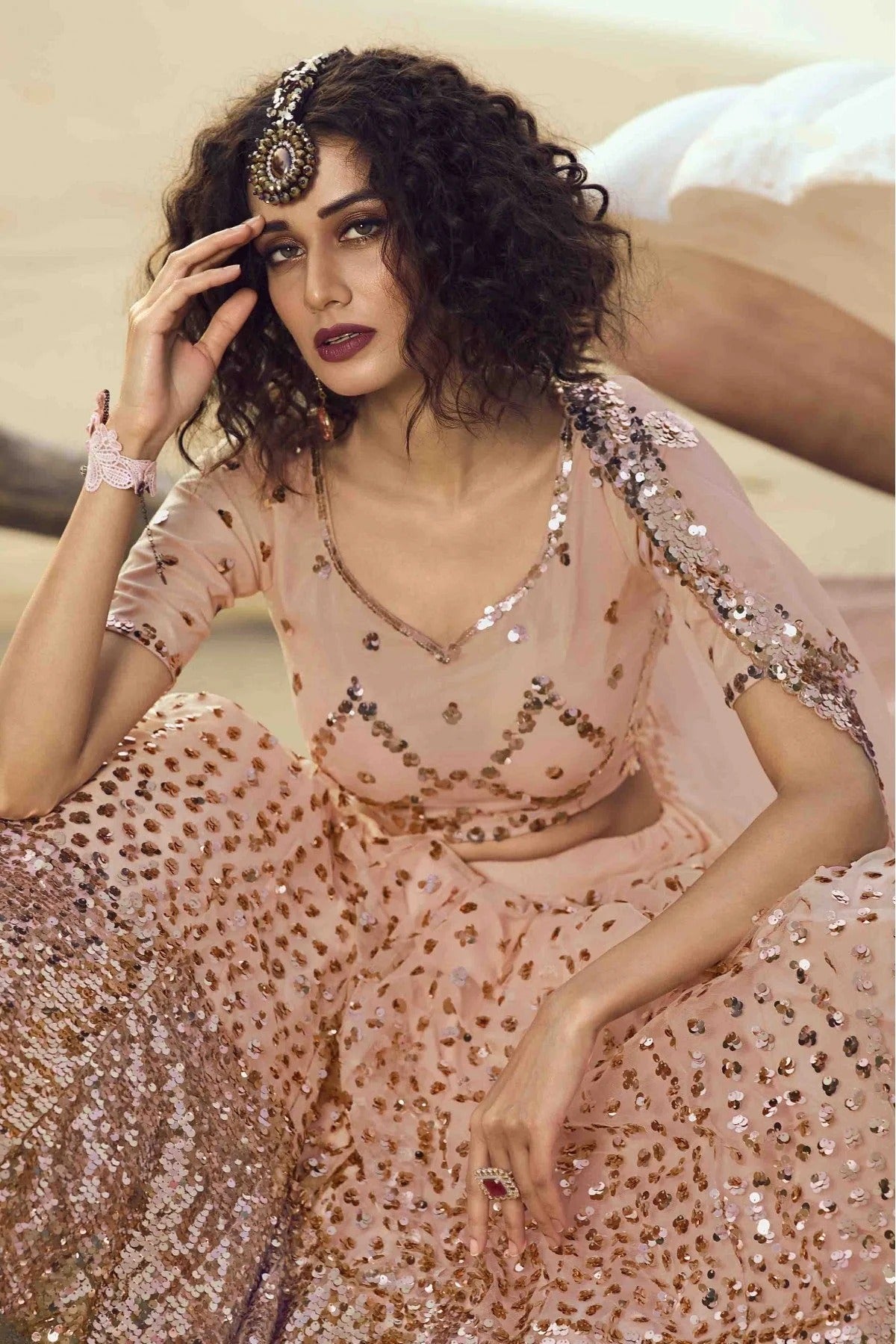 Peach Colour Soft Net Embroidery Lehenga Choli LC1080392 B