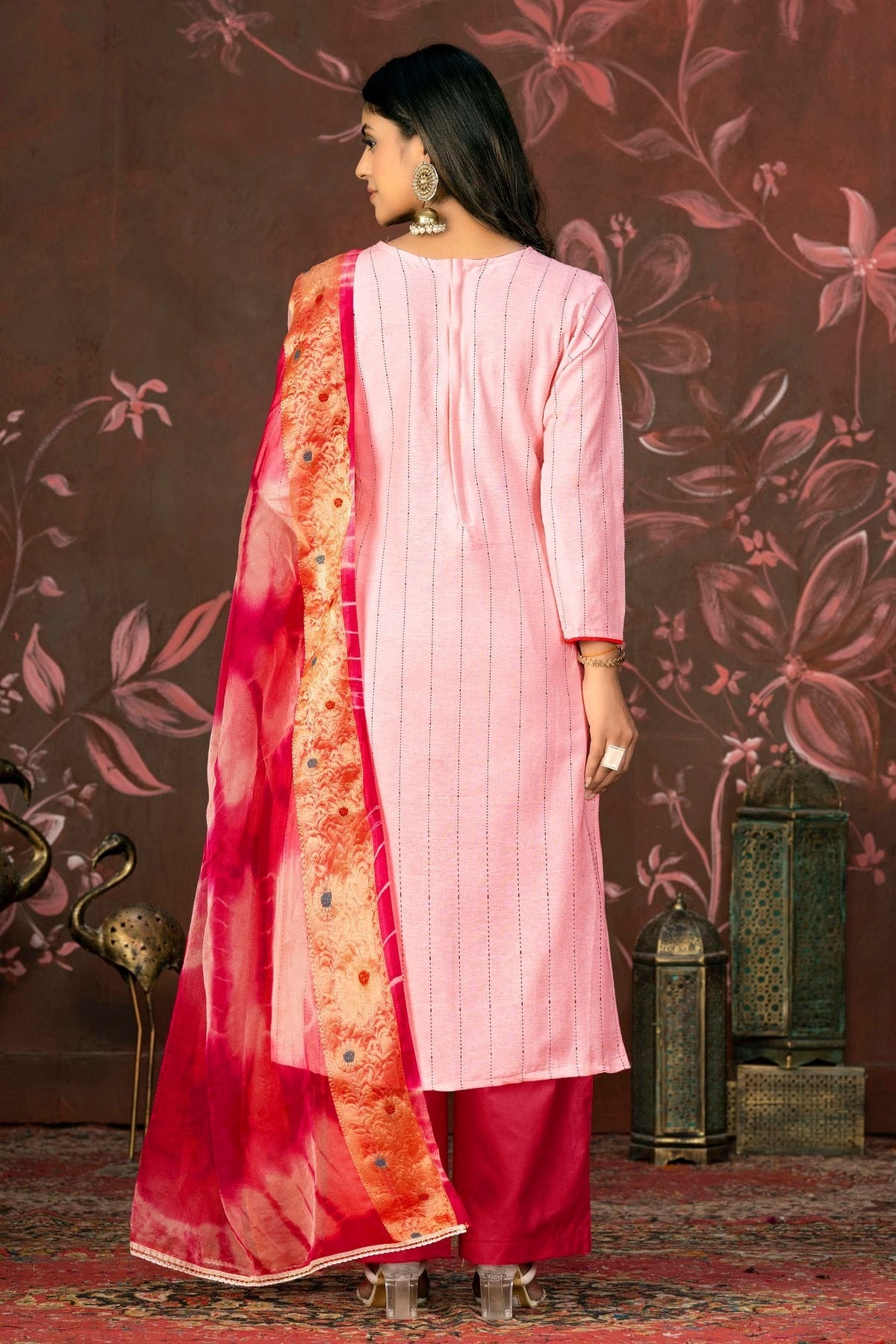 Peach Colour Unstitched Cambric Cotton Plazzo Pant Suit US1160832 A
