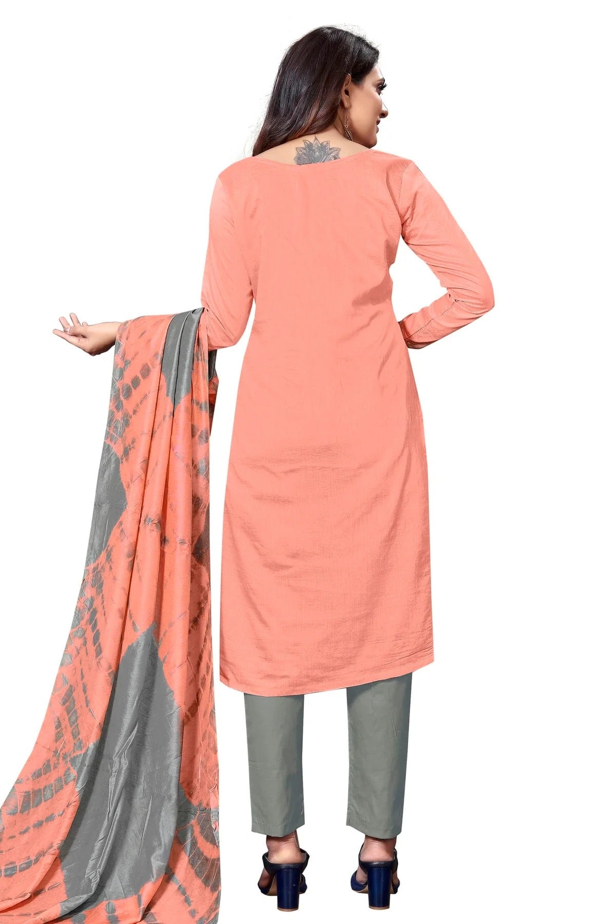 Peach Colour Unstitched Cotton Straight Suit US1160662 A