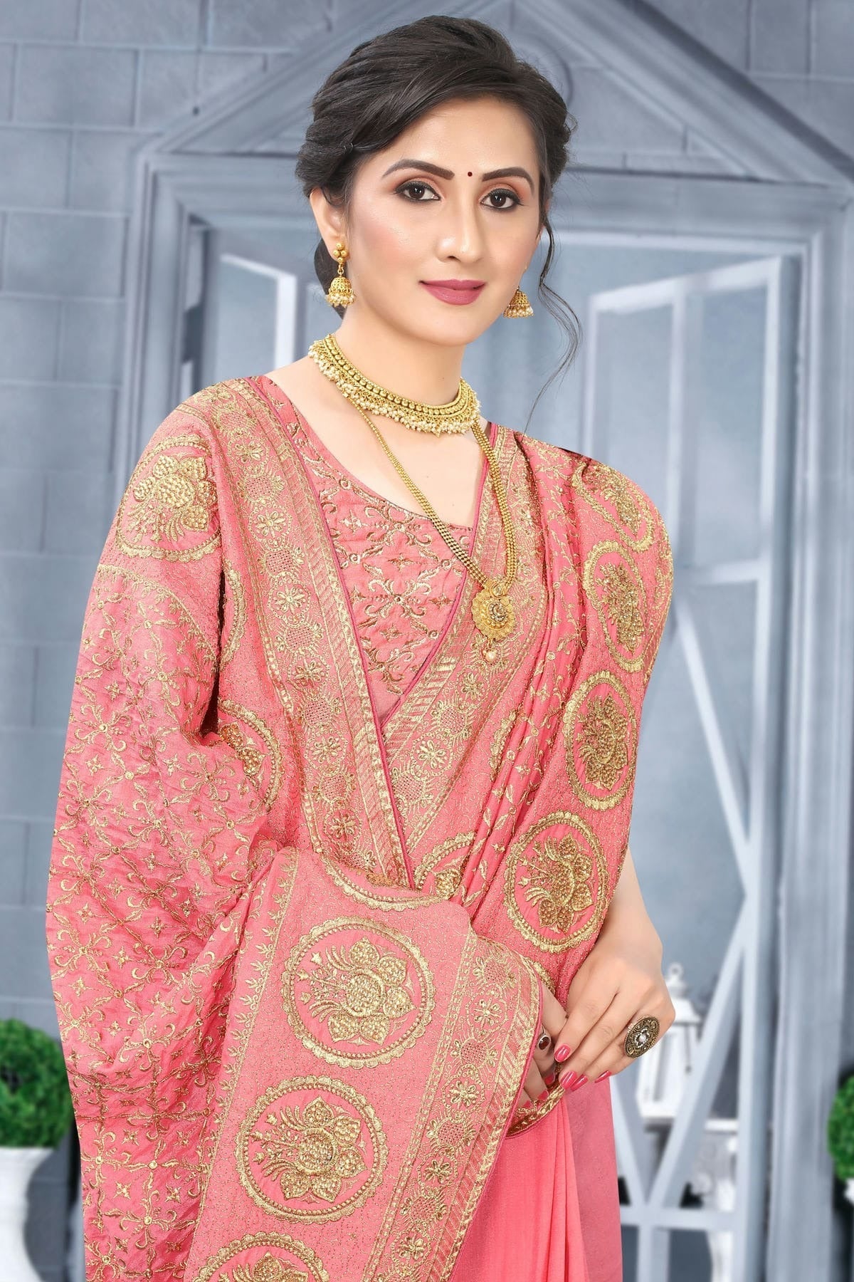 Peach Colour Vichitra Bloming Silk Designer Saree SD1091070 A