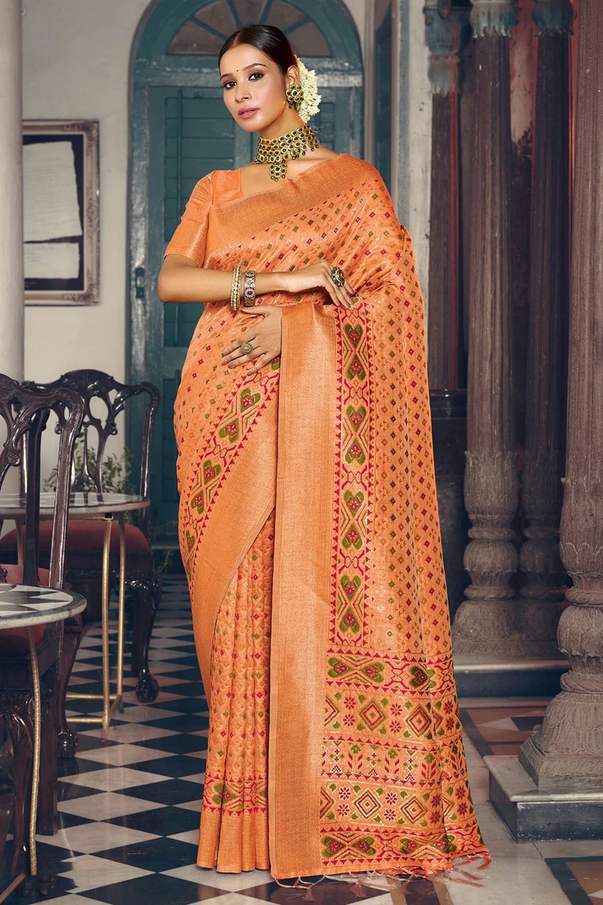Peach Colour Woven Work Patola Silk Saree SD1101516