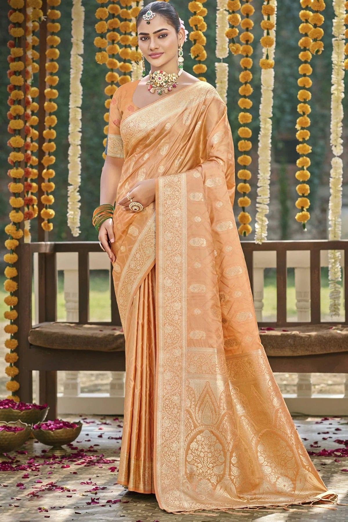 Peach Colour Woven Work Satin Silk Traditional Saree SD1103362