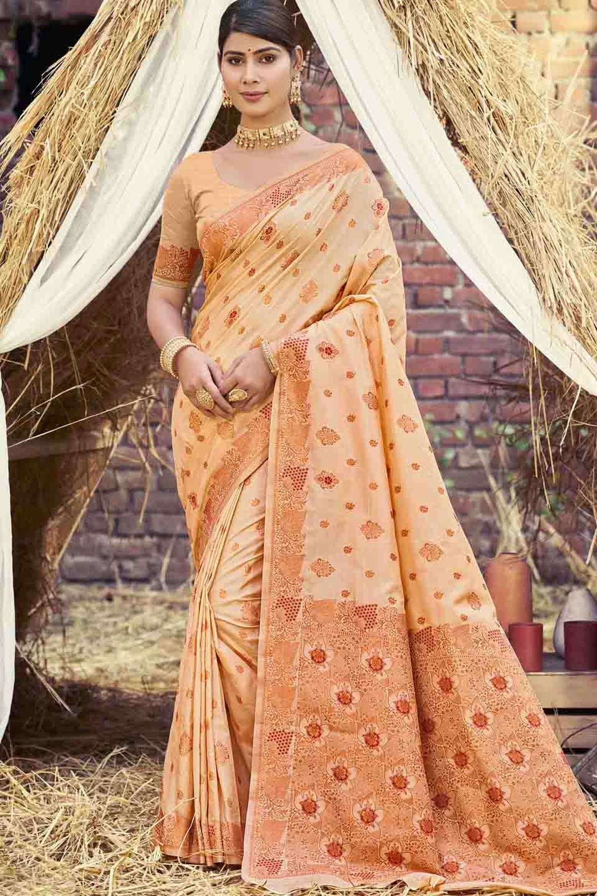 Peach Colour Woven Work Silk Traditional Saree SD1103465