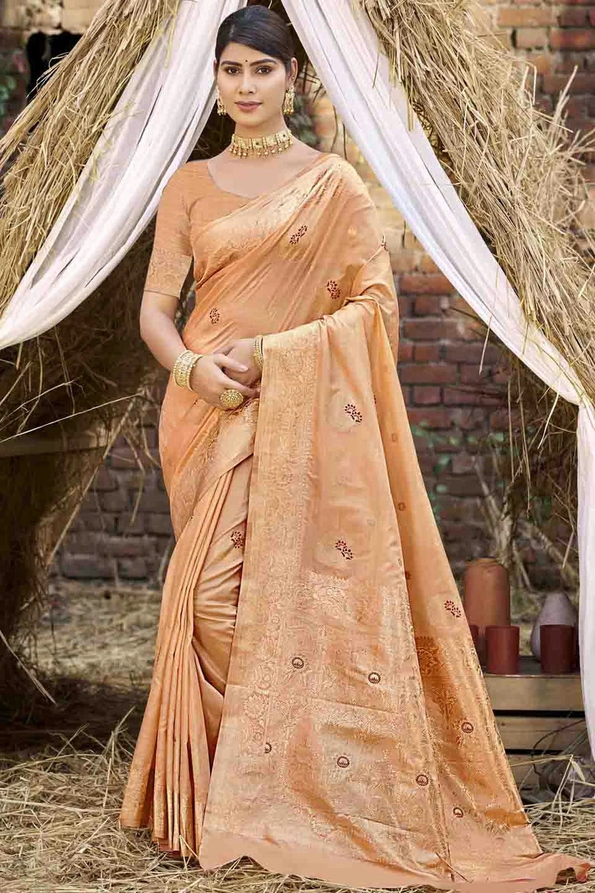 Peach Colour Woven Work Silk Traditional Saree SD1103477