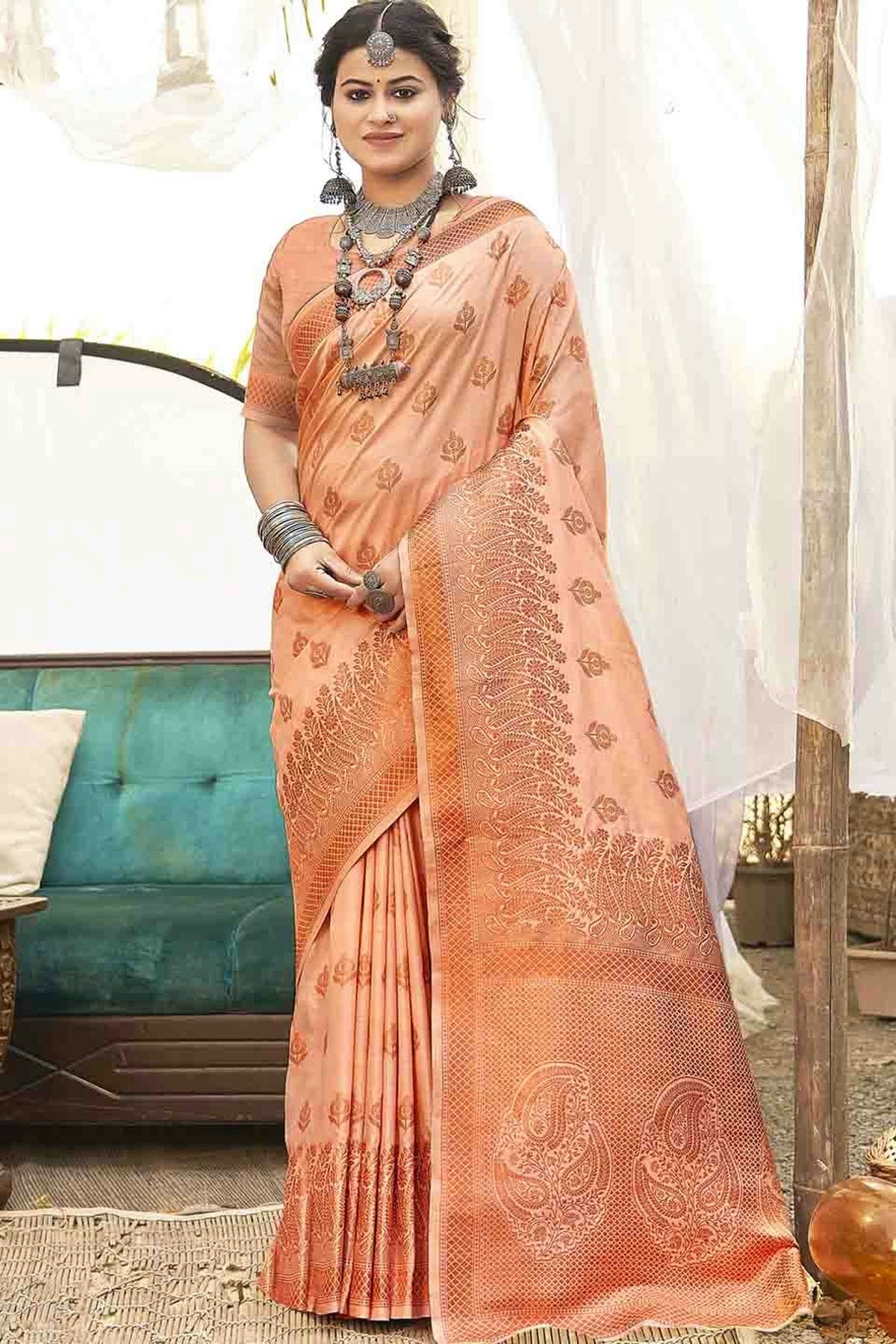 Peach Colour Woven Work Silk Traditional Saree SD1103534