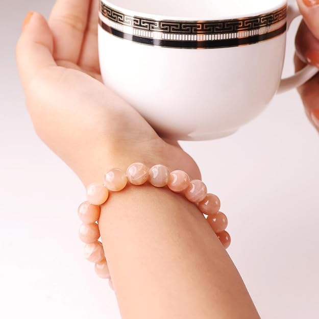 Peach Moonstone 8mm Round Beads Bracelet – Natural Calm & Feminine Energy Crystal Bracelet