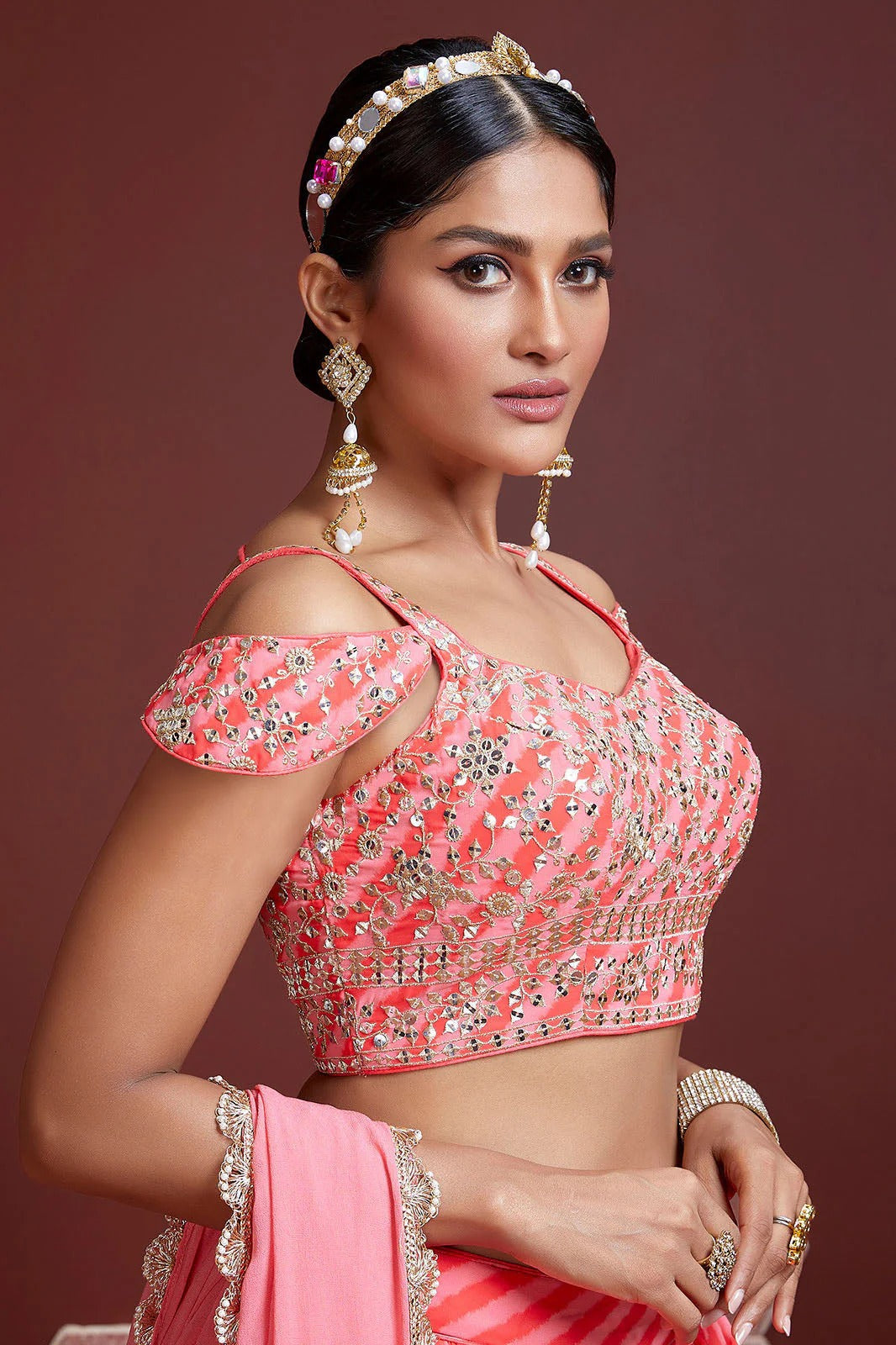 Peach Organza Silk Designer Lehenga Choli LC1010162 A