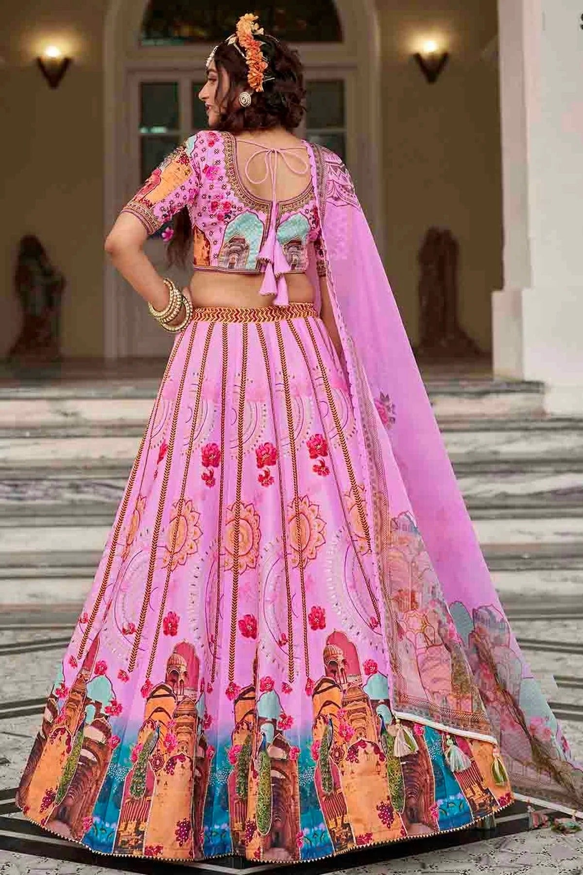 Pink Colour Art Silk Printed and Hand Work Lehenga Choli LC1080969 B