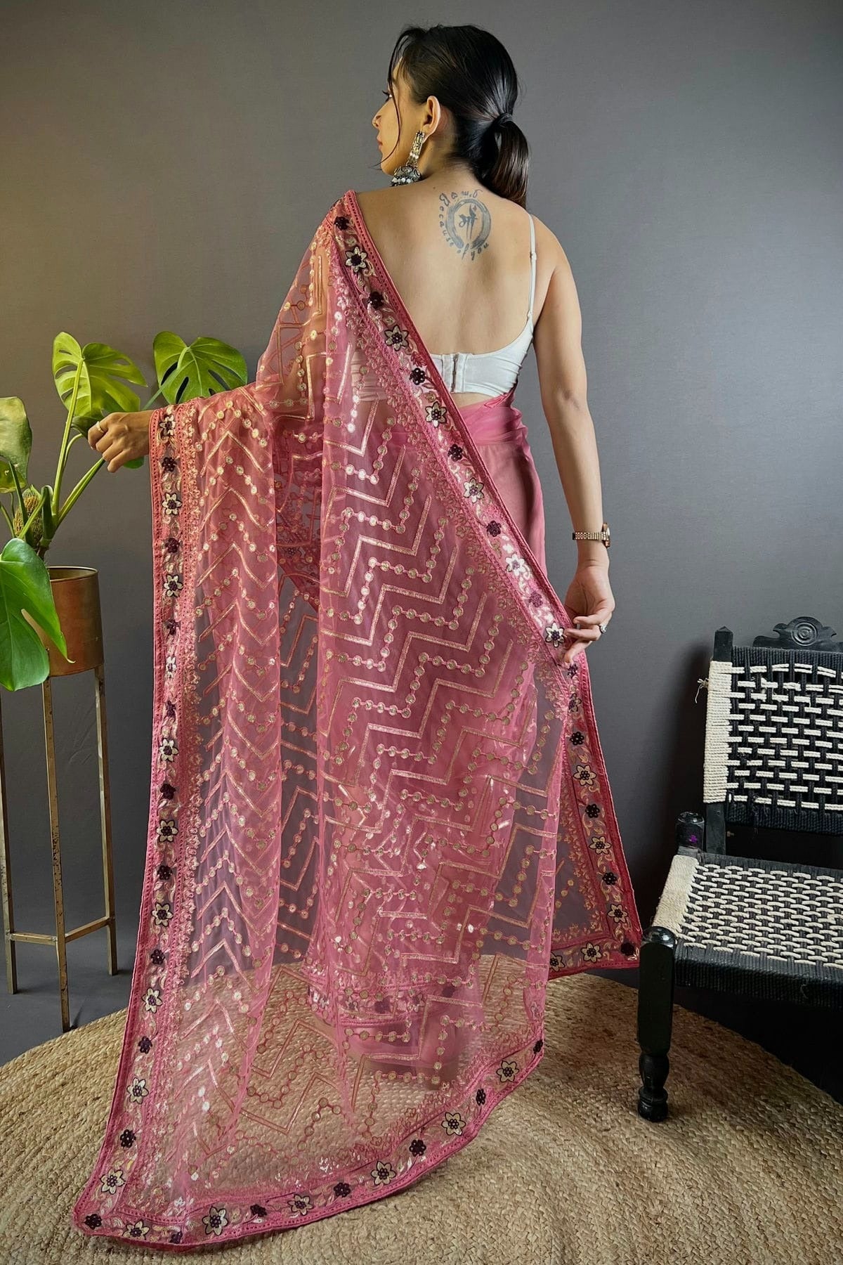 Pink Colour Butterfly Net Designer Saree SD1111760 A