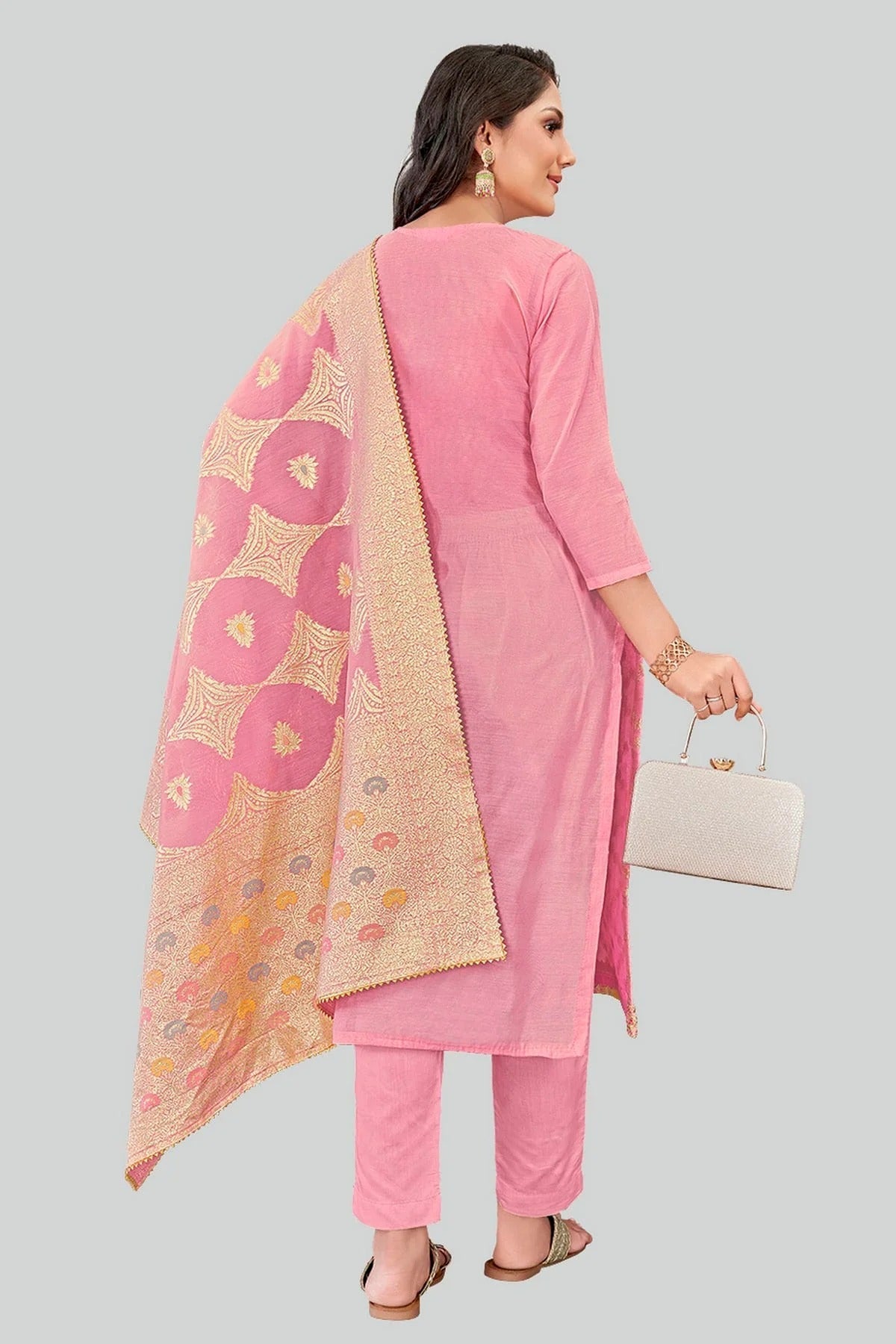 Pink Colour Chanderi Silk Pant Style Suit SM1110621 A