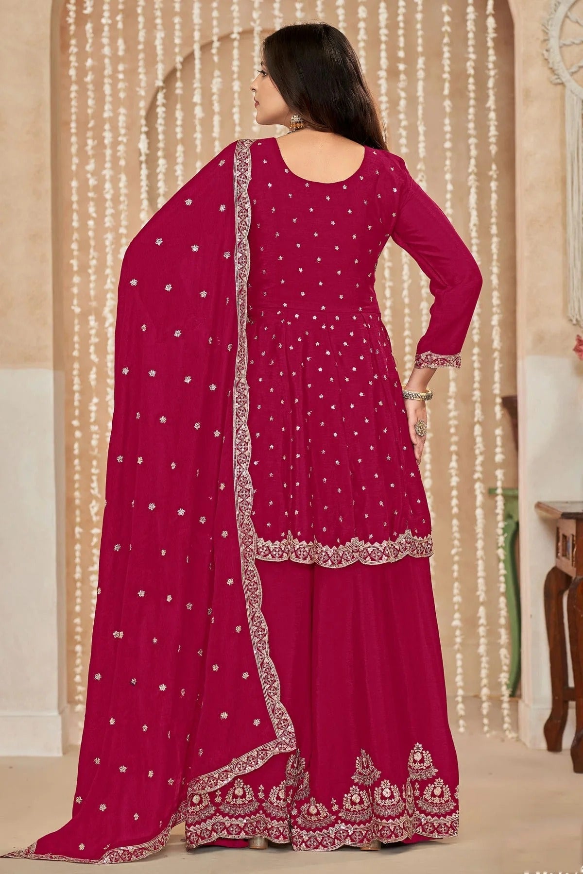 Pink Colour Chinon Palazzo Pant Suit SM1050587 A