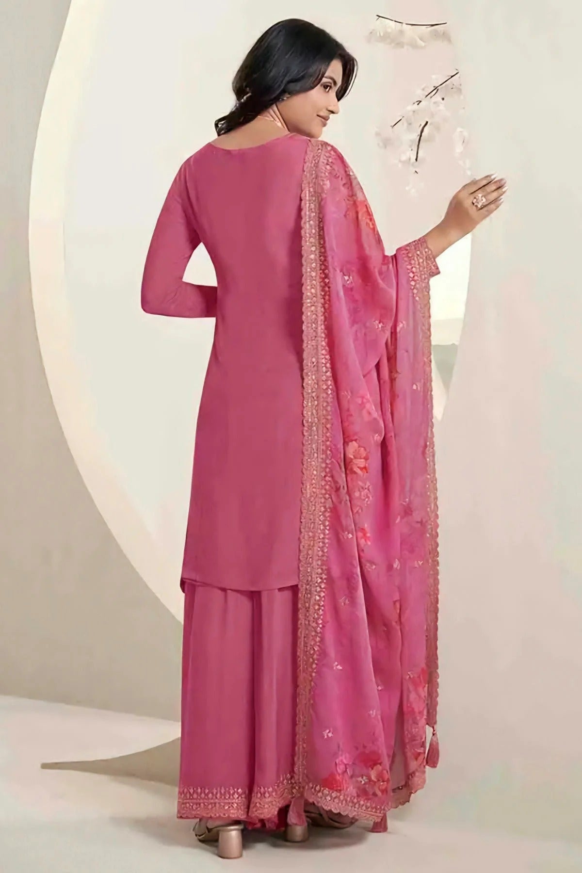 Pink Colour Chinon Sharara Suit SM1110723 A