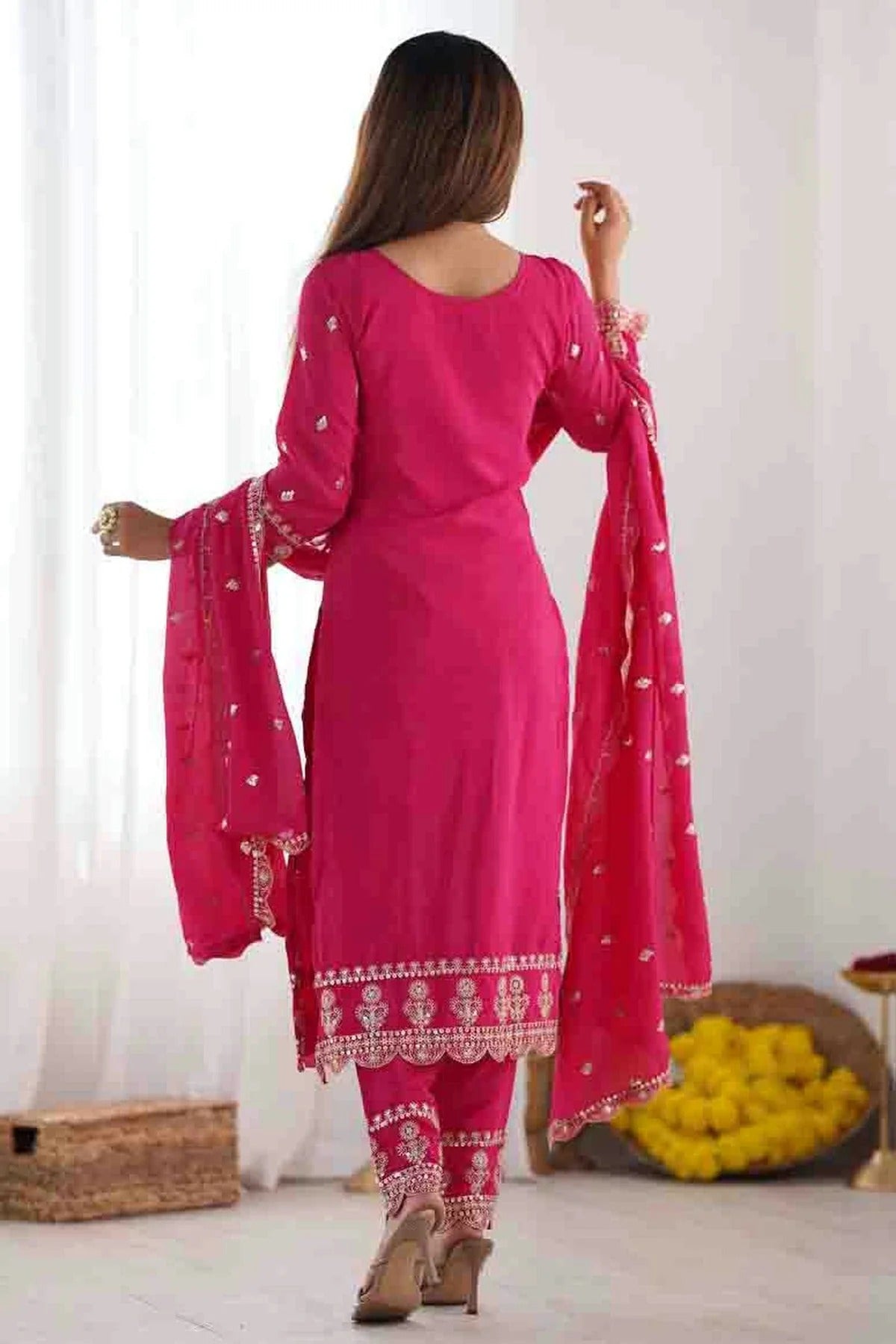 Pink Colour Chinon Silk Stitched Pant Style Suit SS1140930 A
