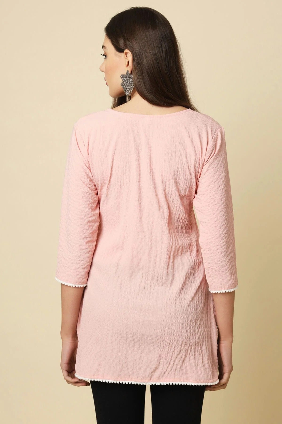 Pink Colour Cotton Crush Solid Work Readymade Top TP1110734 A