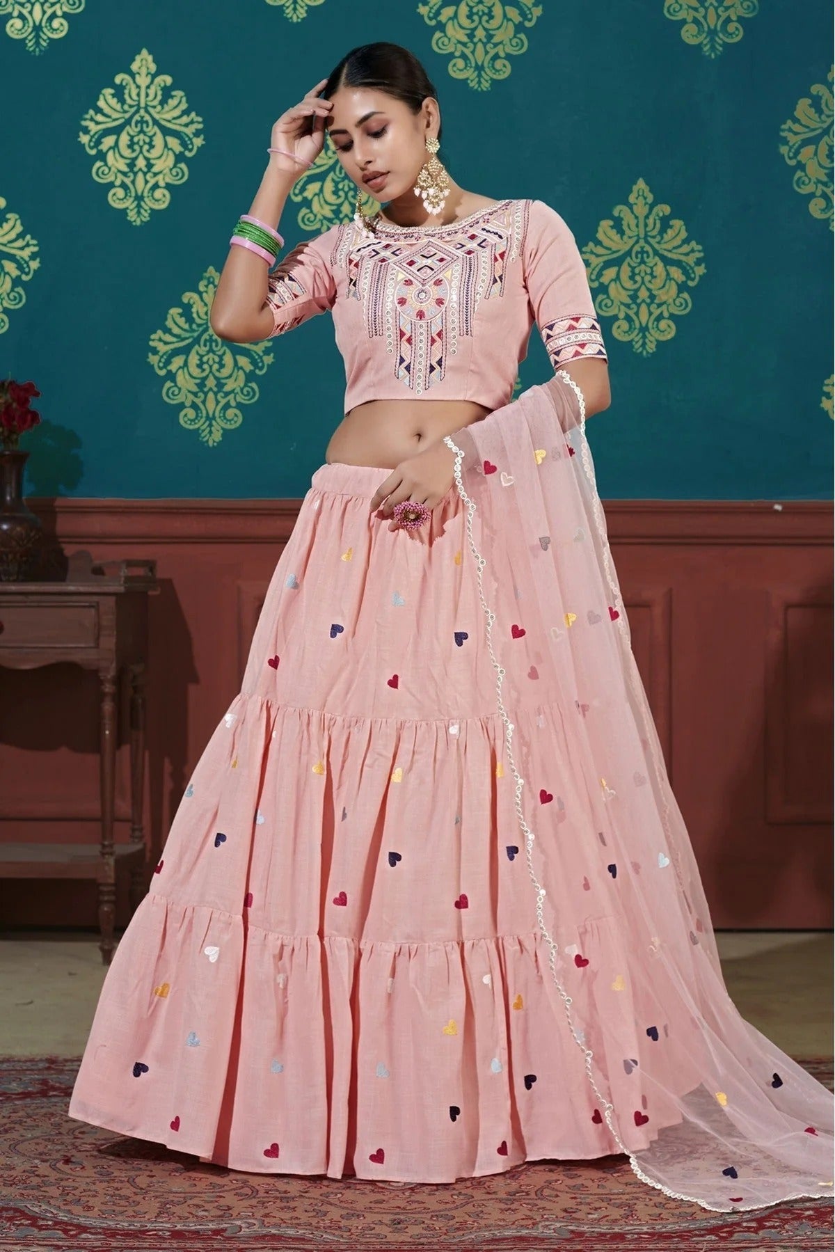 Pink Colour Cotton Embroidery Lehenga Choli LC1150072 B