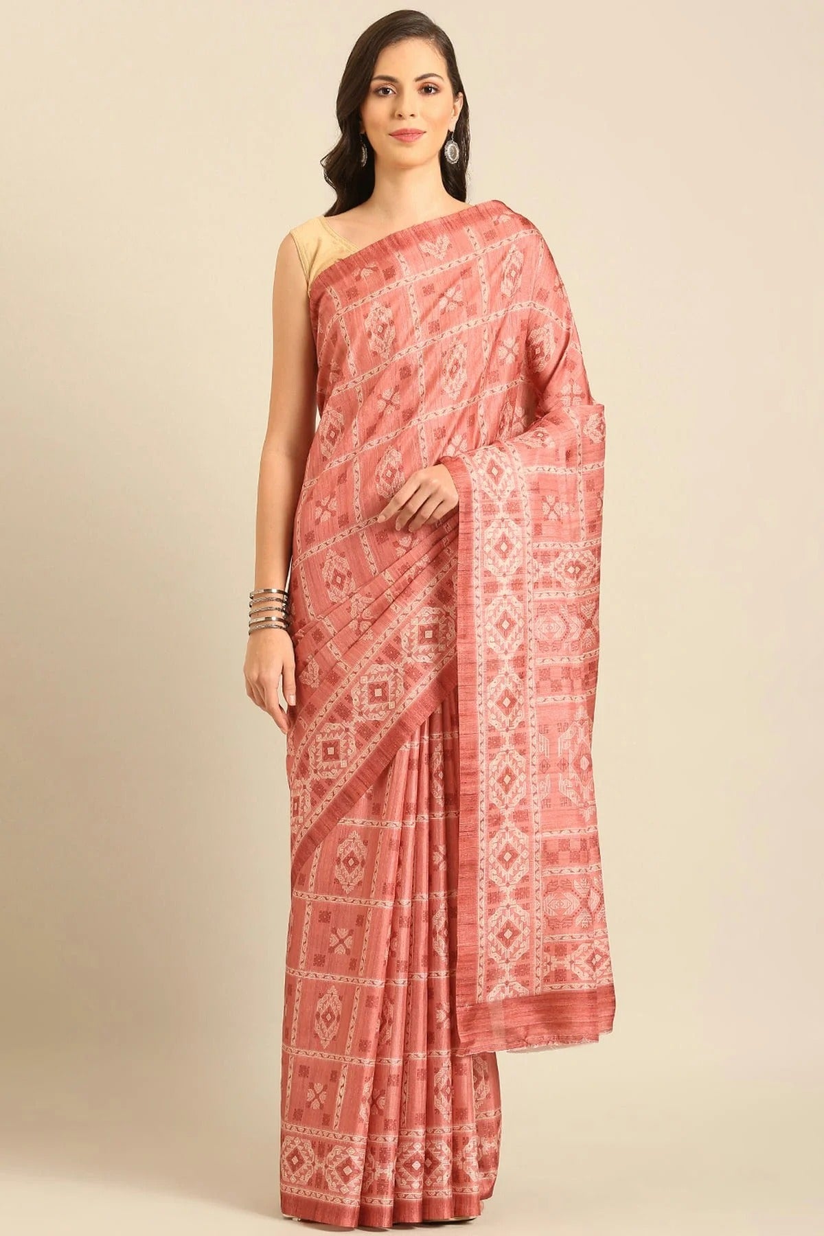 Pink Colour Cotton Katha Handloom Silk Saree SD1102477