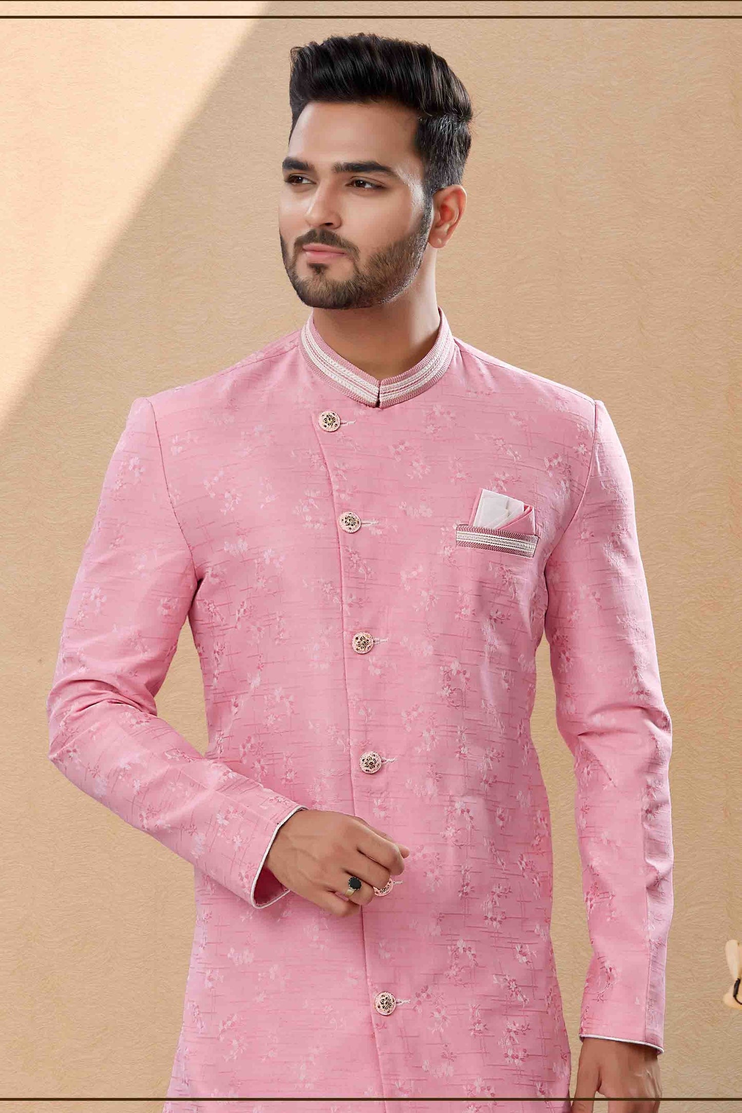 Pink Colour Dhoti Sherwani In Banarasi Jacquard Fabric SH1040436 A