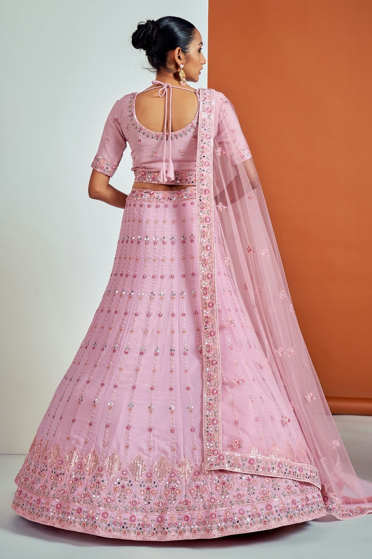 Pink Colour Embroidery Georgette Lehenga Choli LD1080672 A