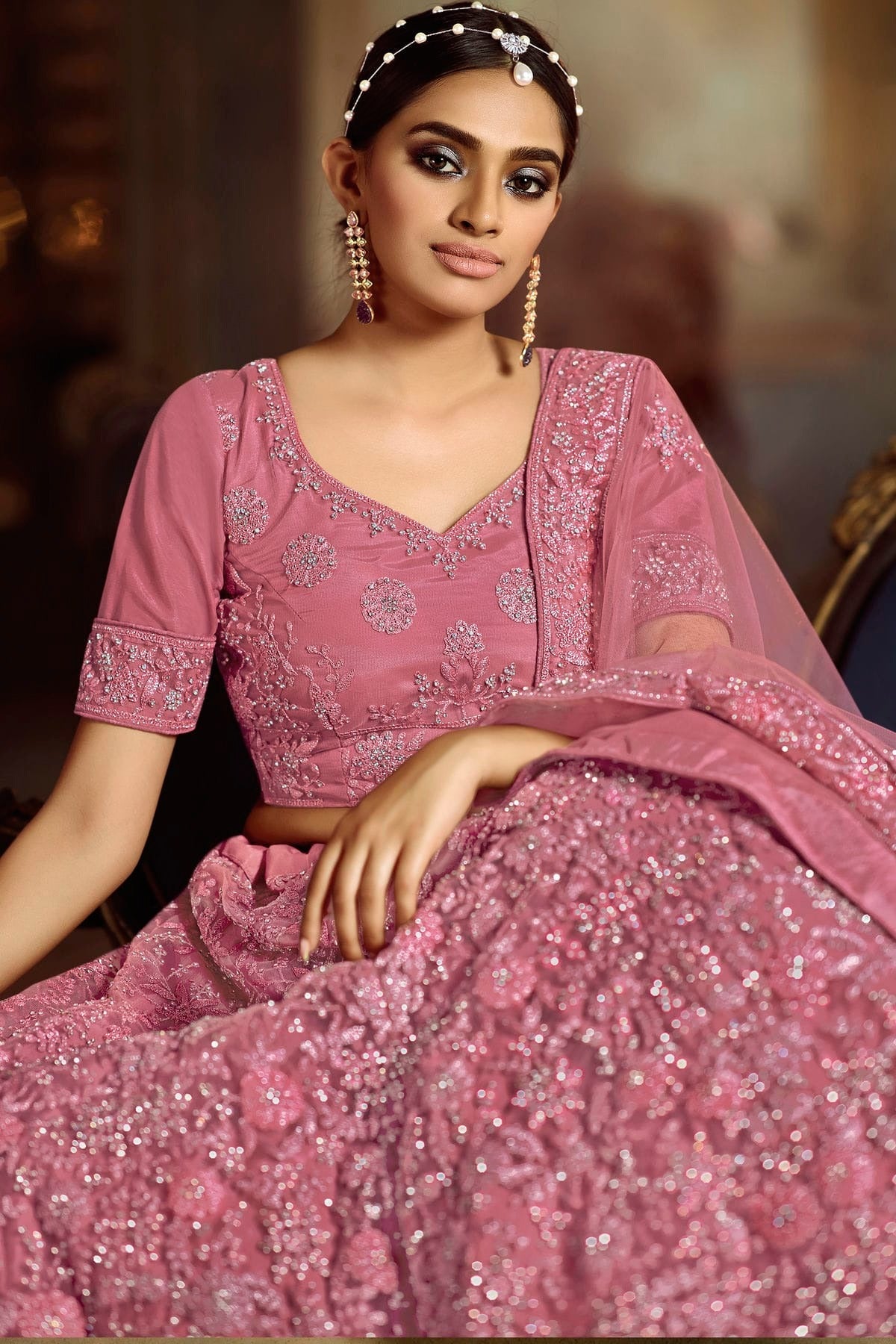 Pink Colour Embroidery Soft Net Lehenga Choli LD1080863 A