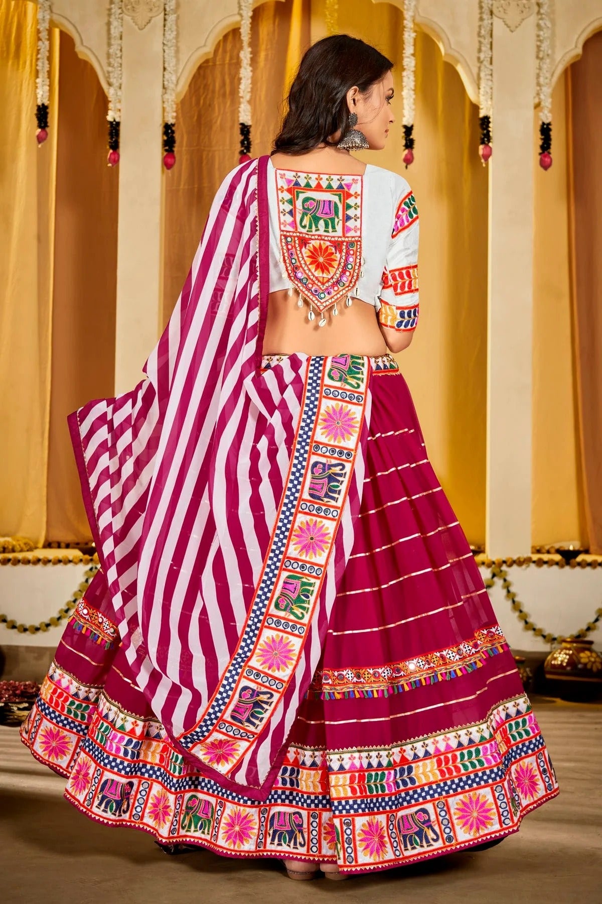 Pink Colour Embroidery Work Georgette Navratri Lehenga LD1170022 A