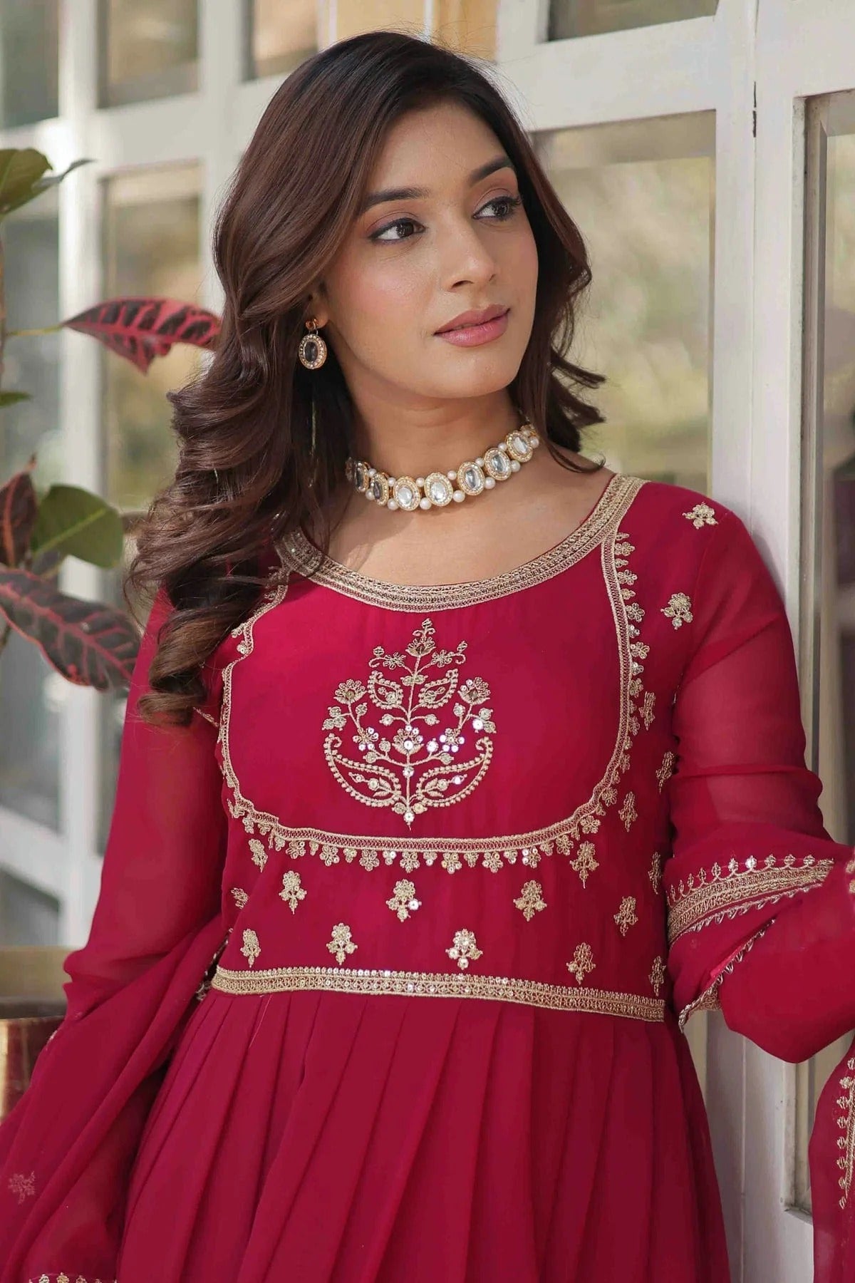 Pink Colour Faux Georgette Stitched Gown GW1113001 B