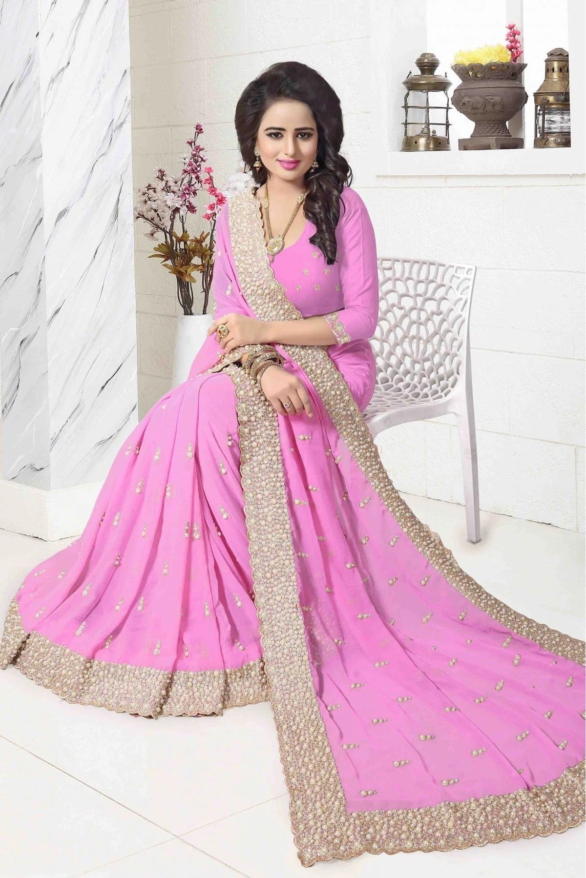 Pink Colour Georgette Designer Saree SD1090332