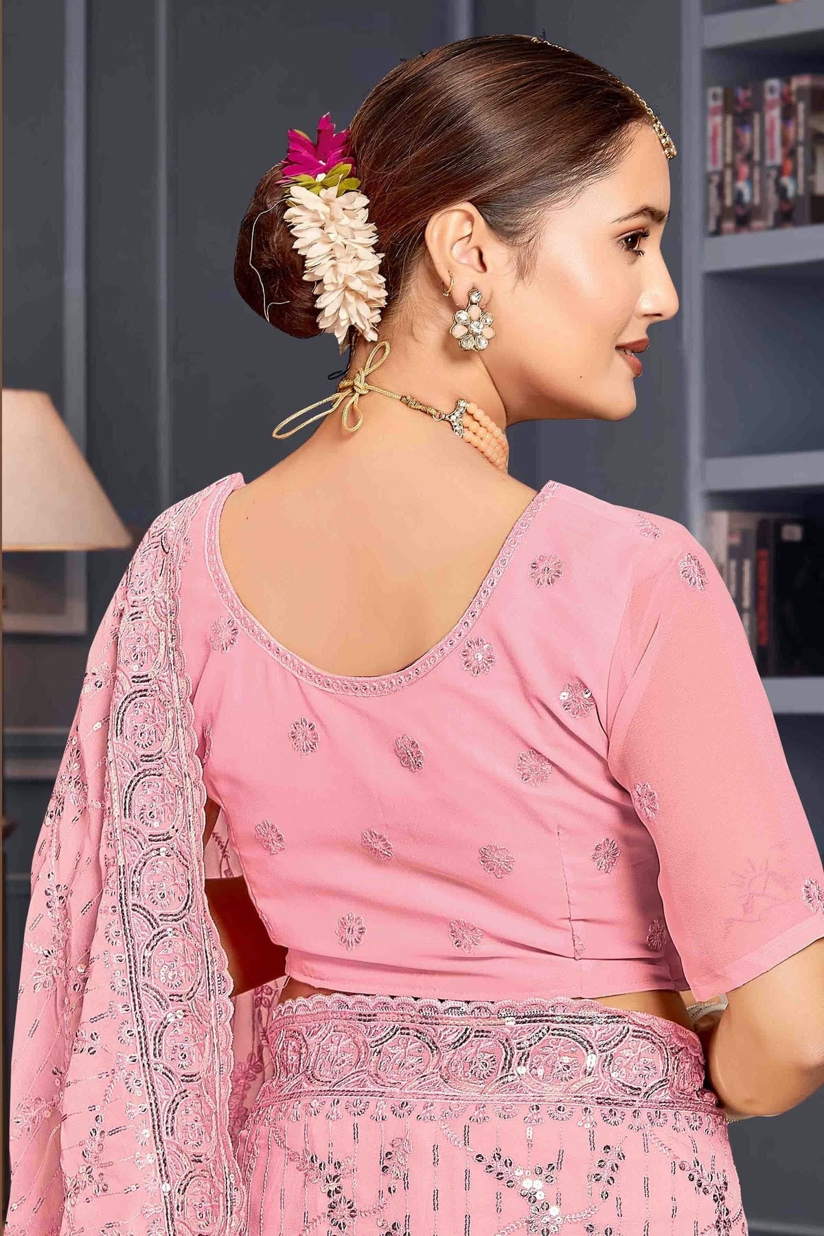 Pink Colour Georgette Embroidery Work Designer Saree SD1091254 A