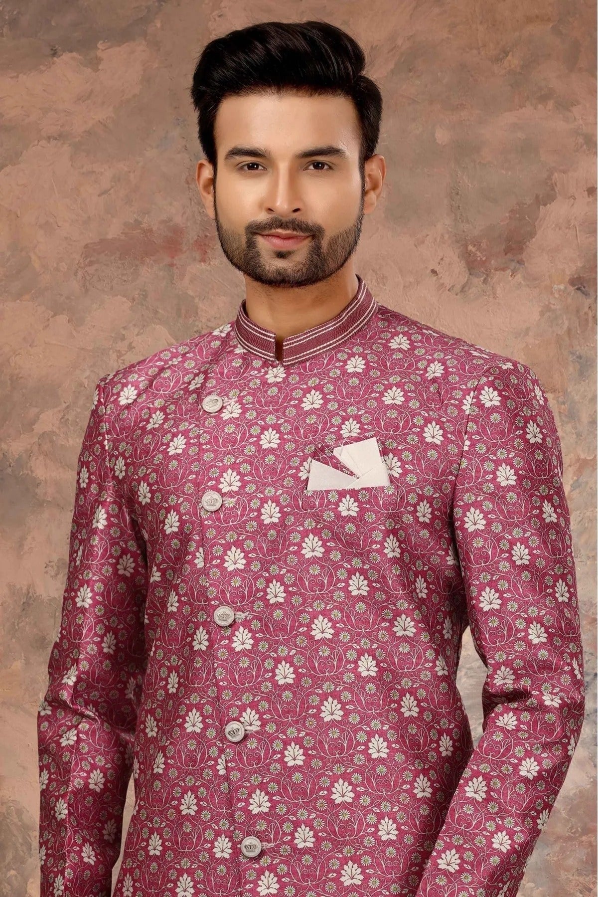 Pink Colour Jacquard Digital Print Sherwani SH1040349 A