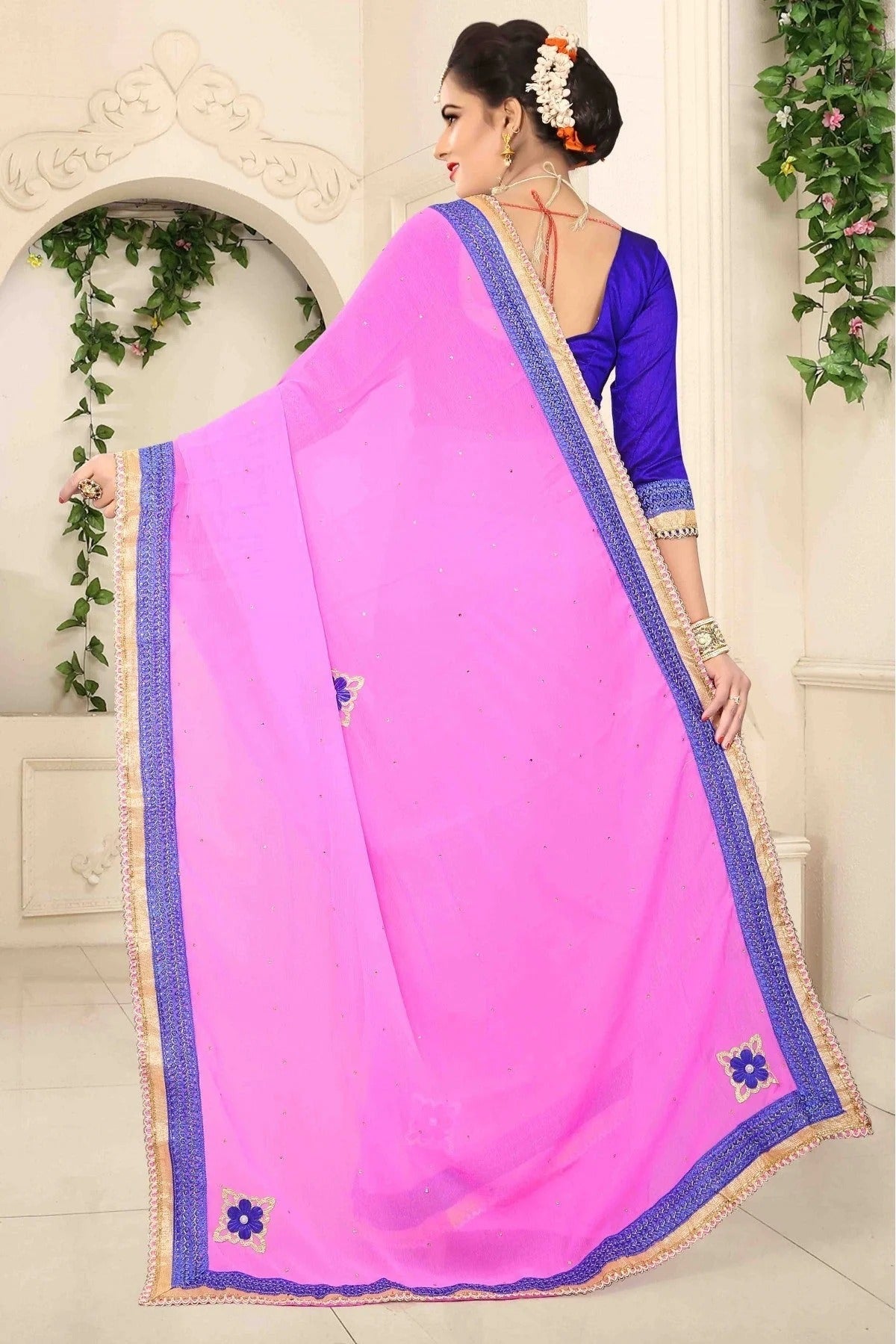 Pink Colour Marbal Chiffon Designer Saree SD1120475 A
