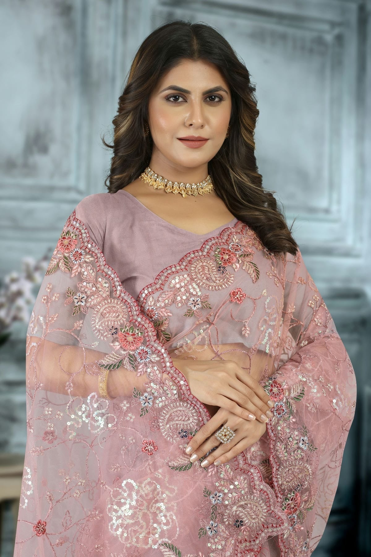 Pink Colour Net Designer Saree LC1121414 A