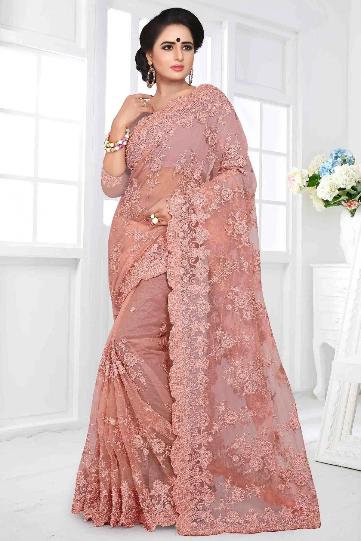 Pink Colour Net Designer Saree SD1090030
