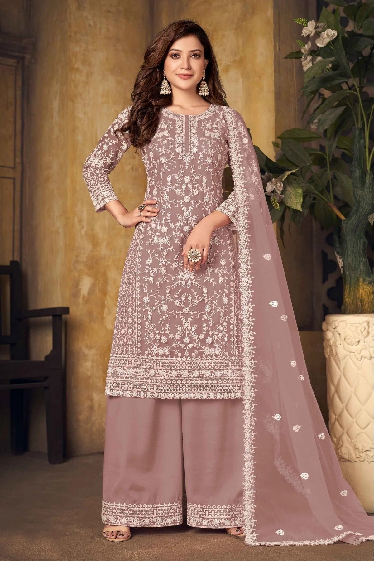 Pink Colour Net Palazzo Pant Suit SM1050161