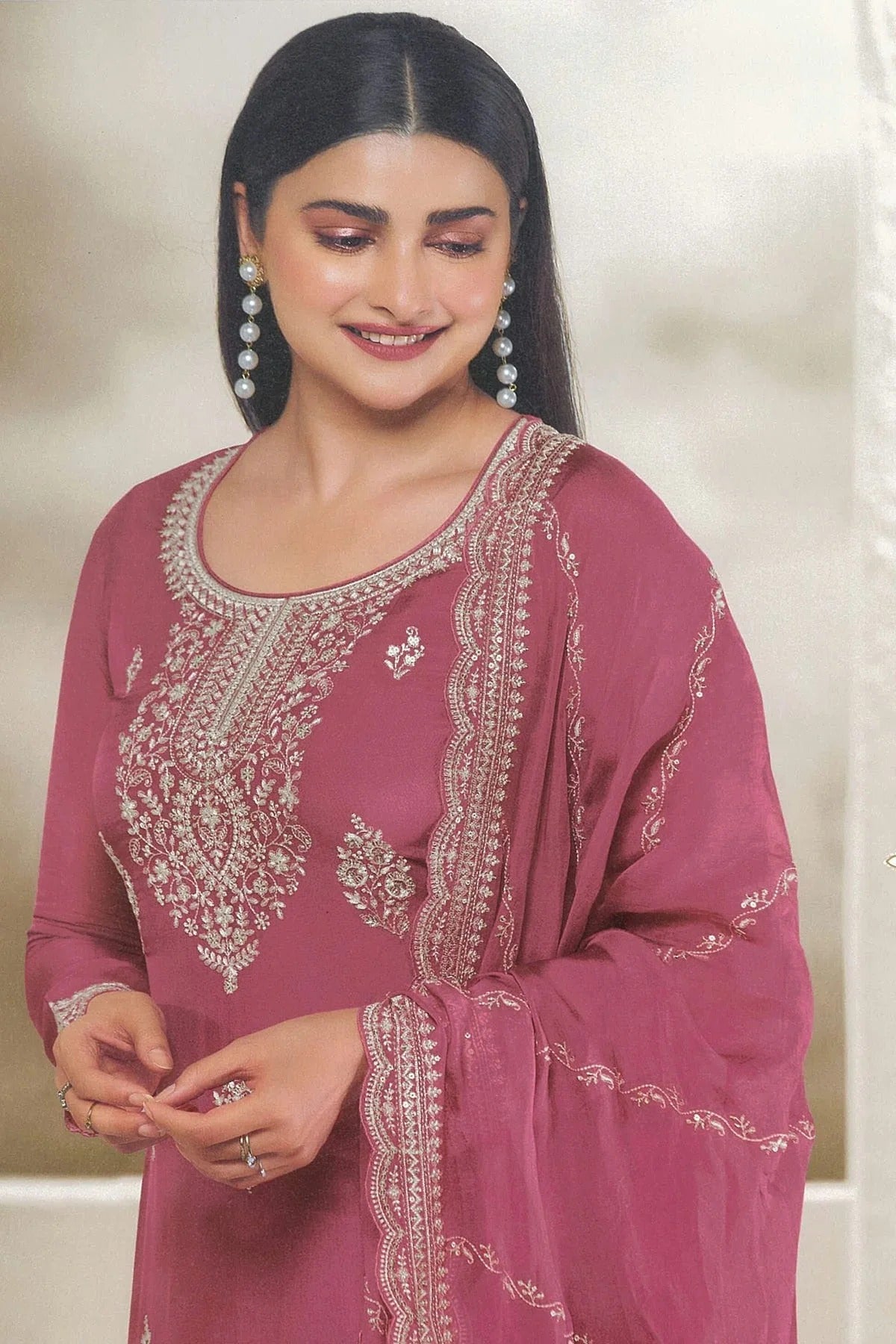 Pink Colour Organza Straight Suit SM1110709 A