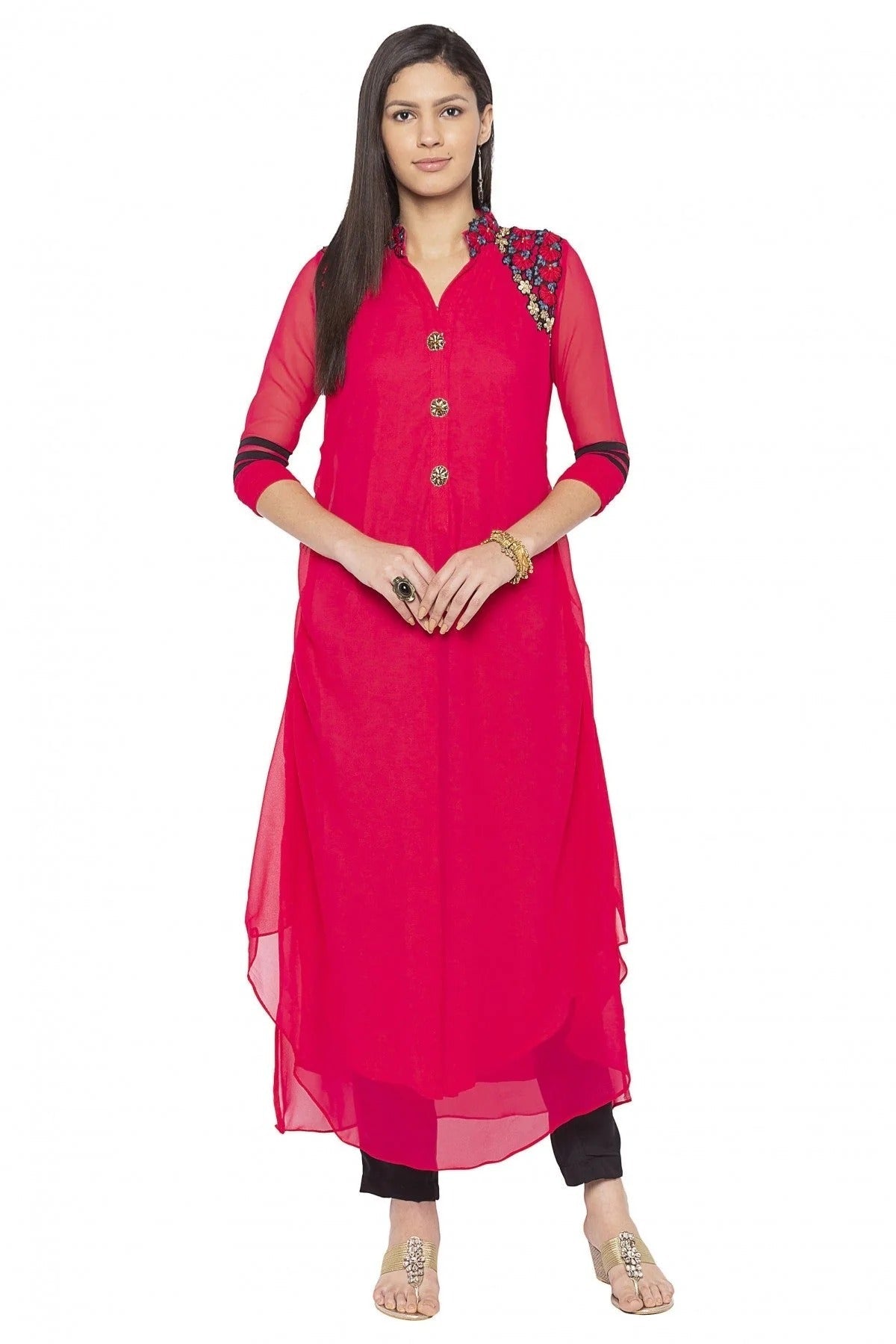 Pink Colour Plus Size Georgette Embroidery Kurta Set KR1070533