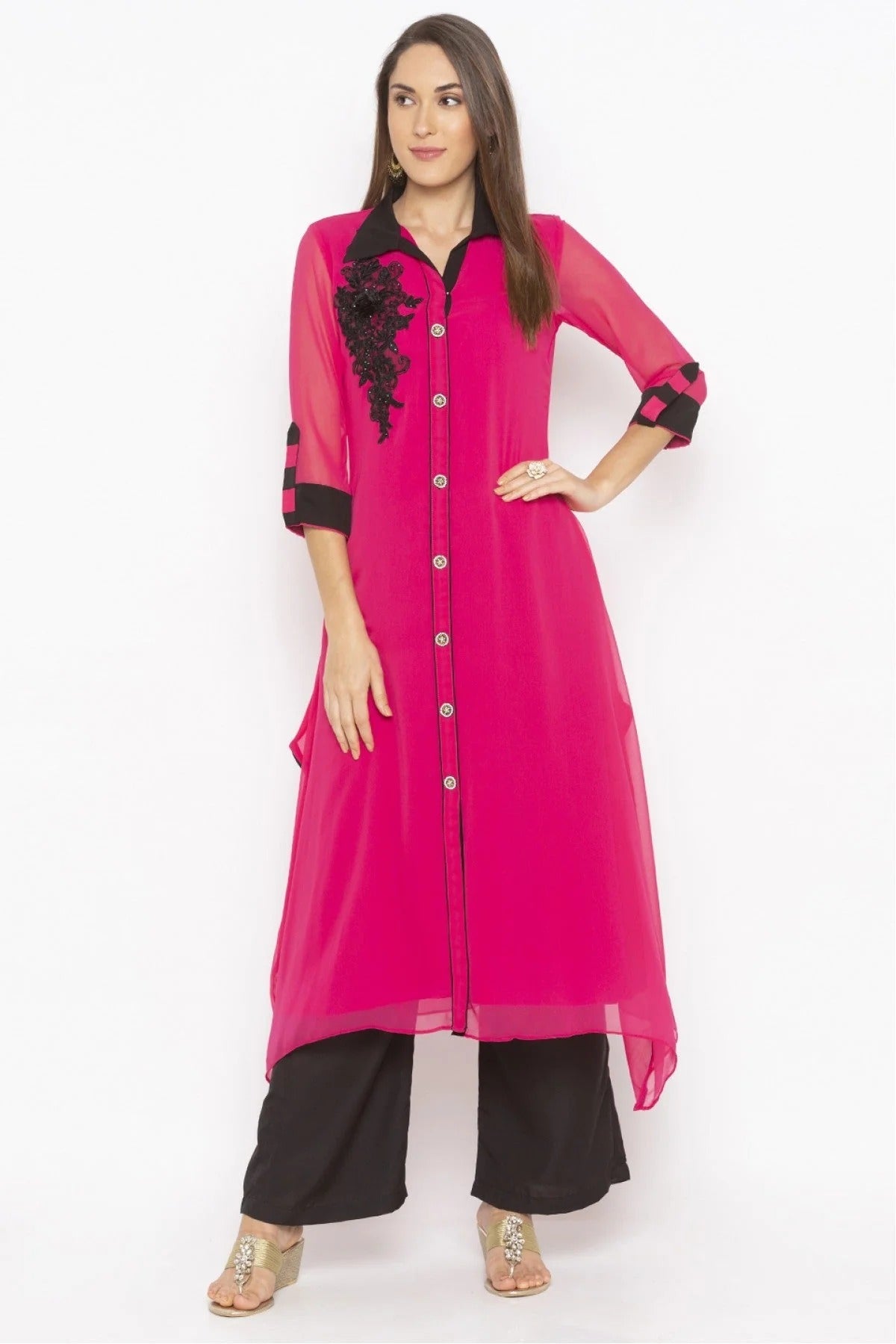 Pink Colour Plus Size Georgette Embroidery Kurta Set KR1070545