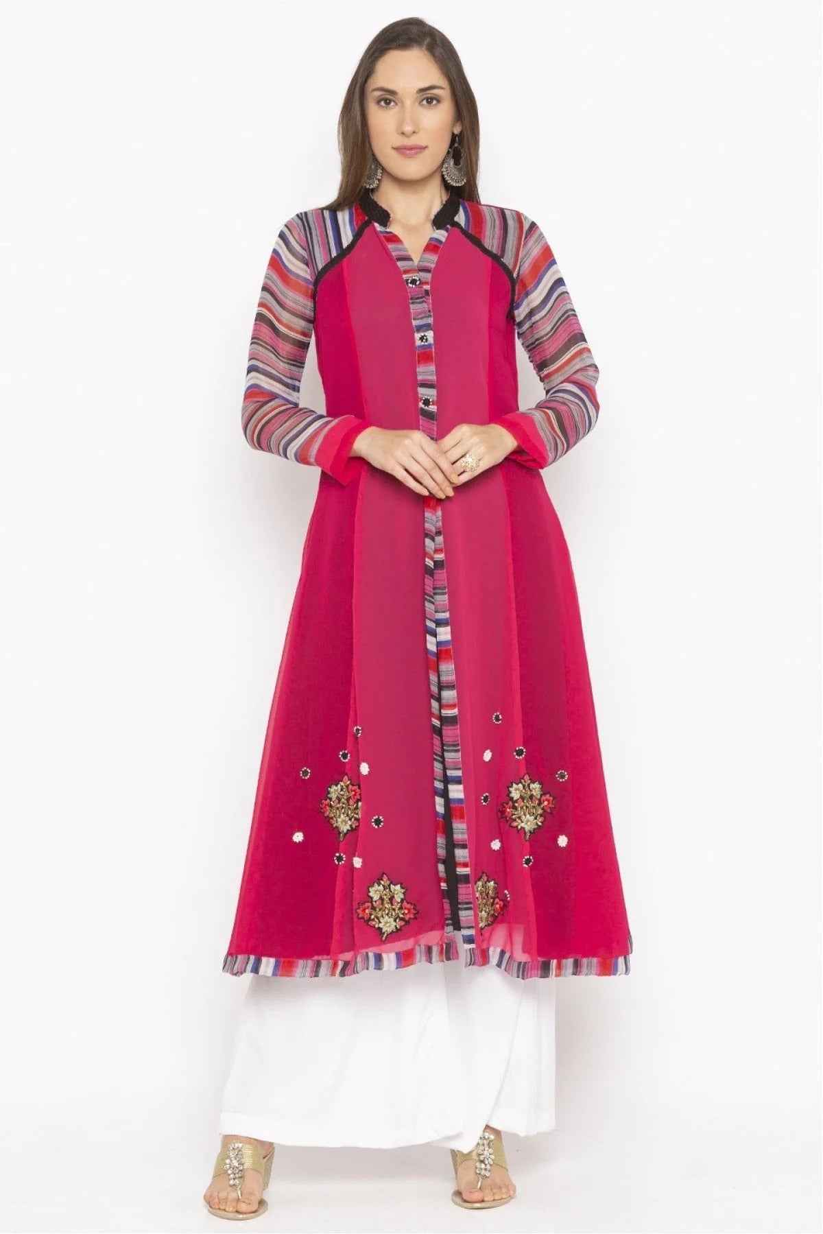 Pink Colour Plus Size Georgette Embroidery Kurta Set KR1070615