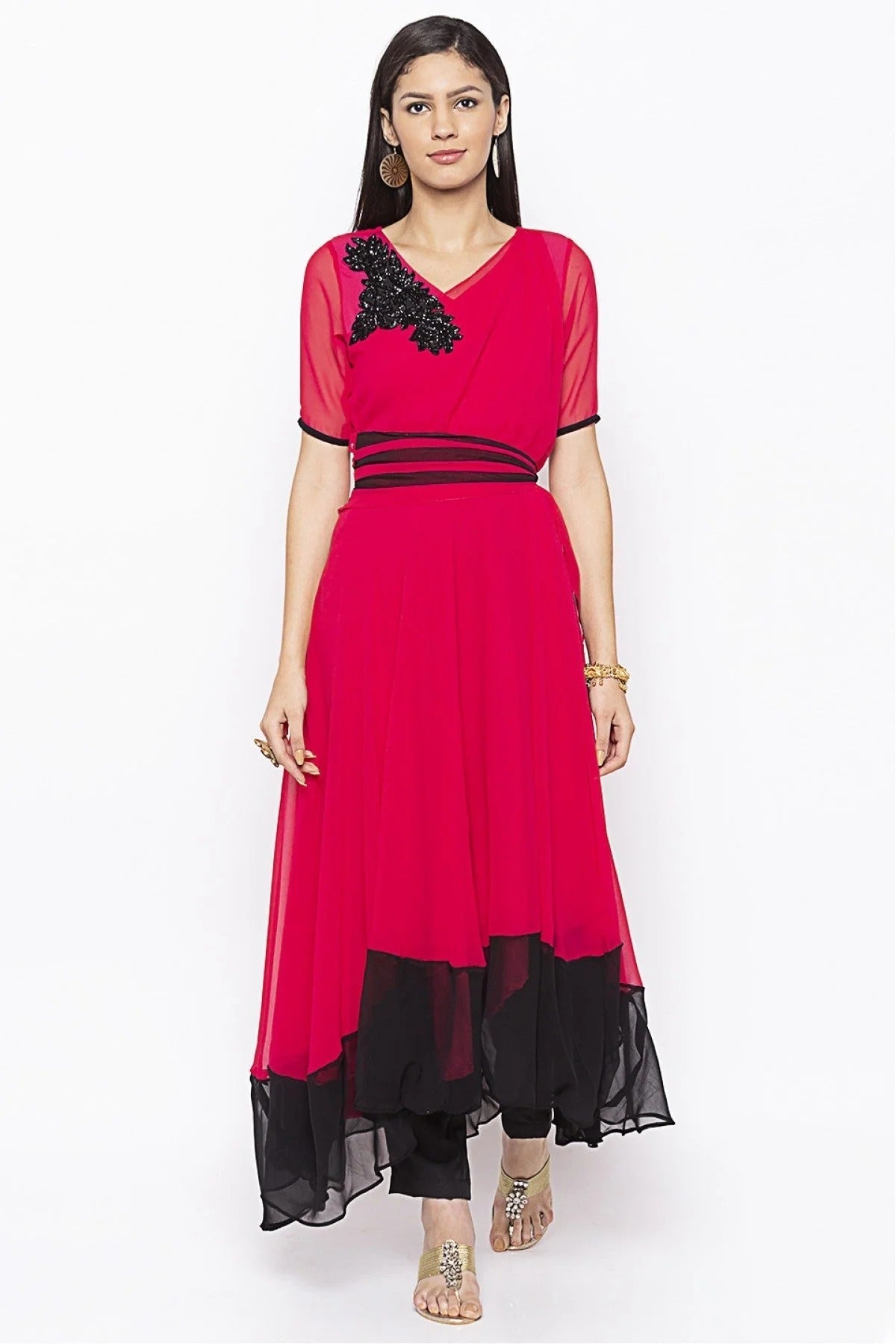 Pink Colour Plus Size Georgette Embroidery Kurta Set KR1070660