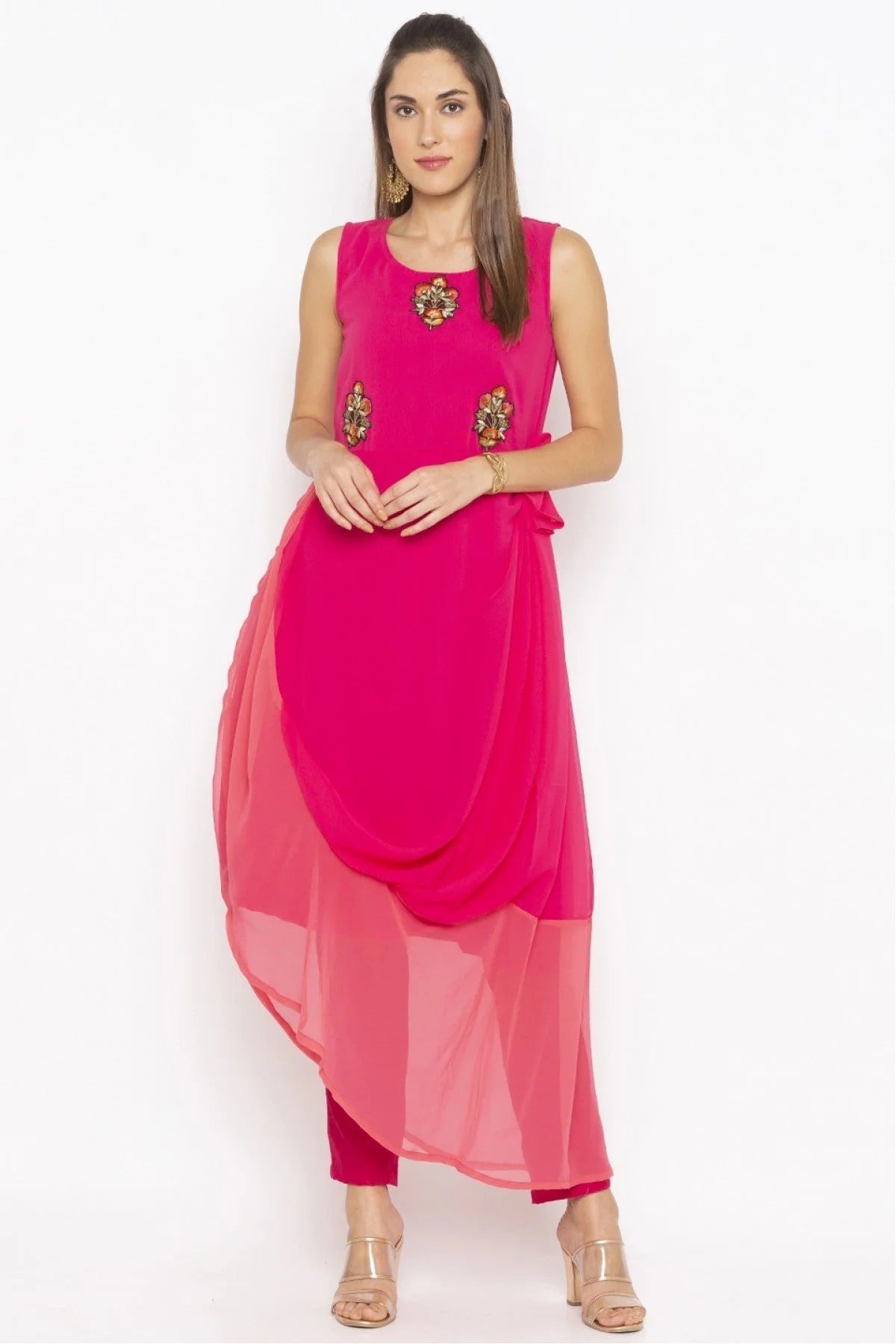 Pink Colour Plus Size Georgette Embroidery Kurta Set KR1070681