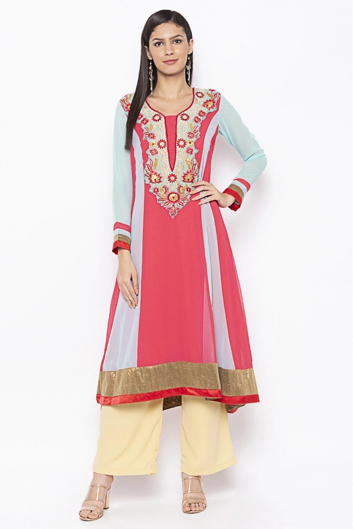 Pink Colour Plus Size Georgette Embroidery Kurta Set KR1070713