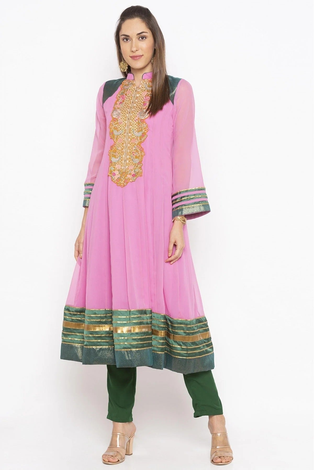 Pink Colour Plus Size Georgette Embroidery Kurta Set KR1070715